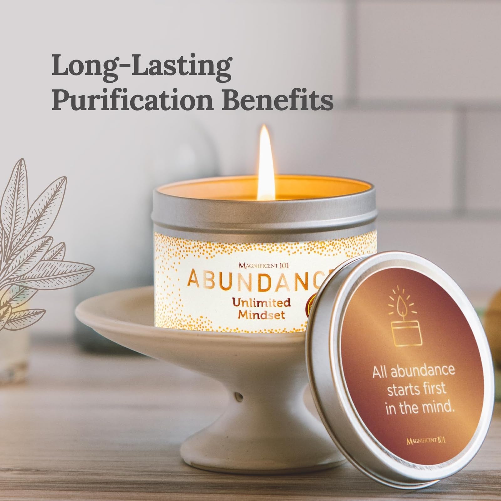 Magnificent 101 Long-Lasting Home Blessing - Love & Laughter Aromatherapy Smudge Candle - 6 Oz - 35-Hour Burn - Soy Wax, Sage, Bergamot & Sandalwood - Meditation & Manifestation - Sage Candle