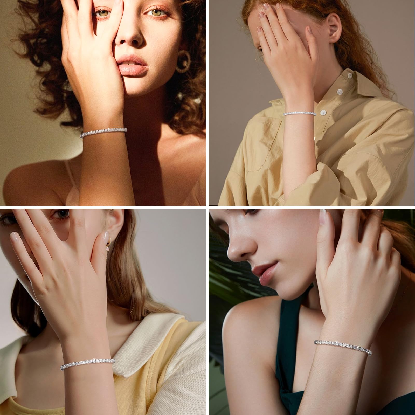 Moissanite Tennis Bracelet 1.79ct-8.69ct Adjustable Bracelet for Women 18K White Gold Plated S925 Sterling Silver Tennis Bracelet D Color VVS1 Round Cut 2/3/4mm Moissanite Bracelet Gifts for Wife/Mom