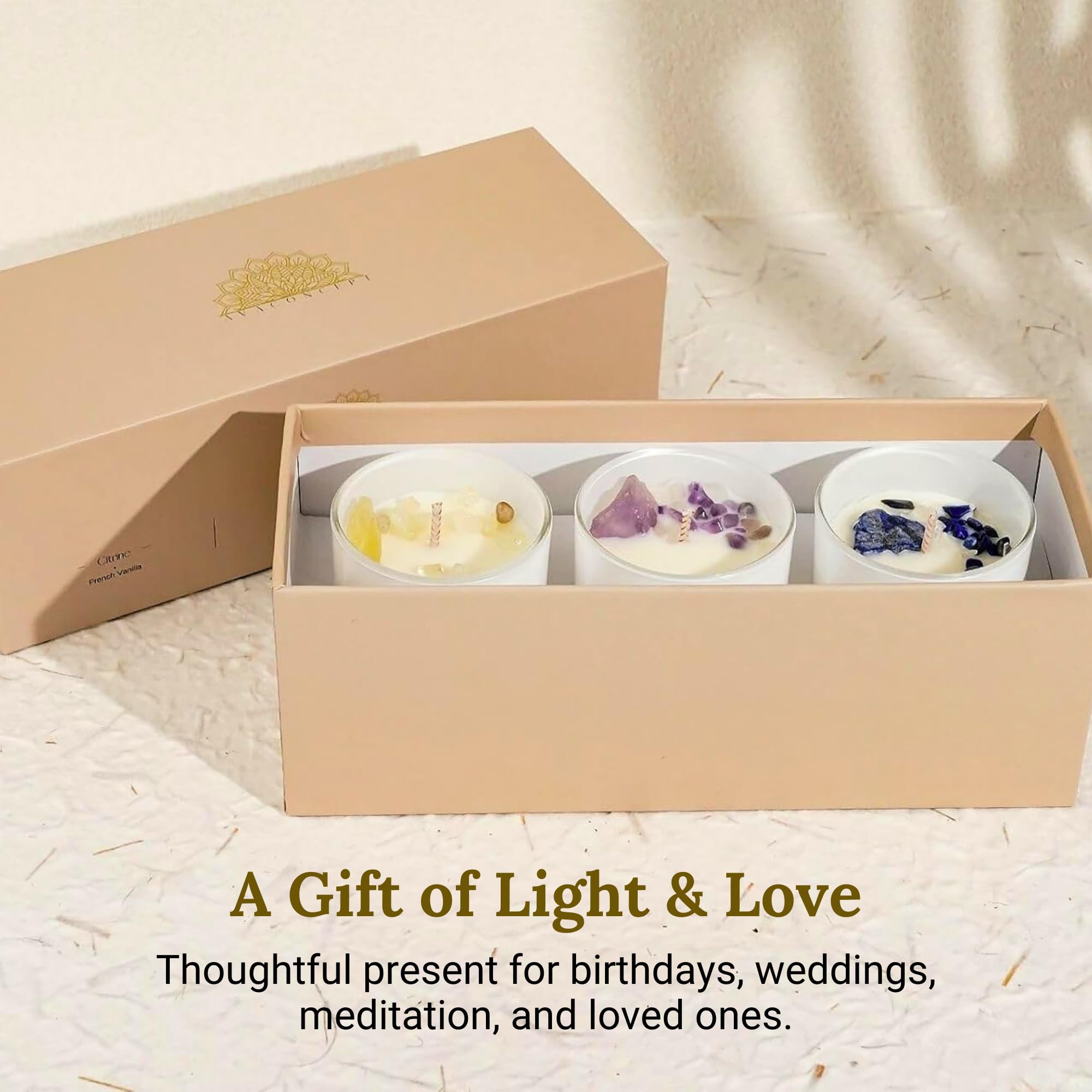 AVACONCEPT Crystal Infused Soy Wax Candle Gift Set Aromatherapy Scented Candles with Healing Crystals Natural Hand-Poured Luxury for Relaxation & Home Décor (Sunstone & Amethyst & Amazonite)