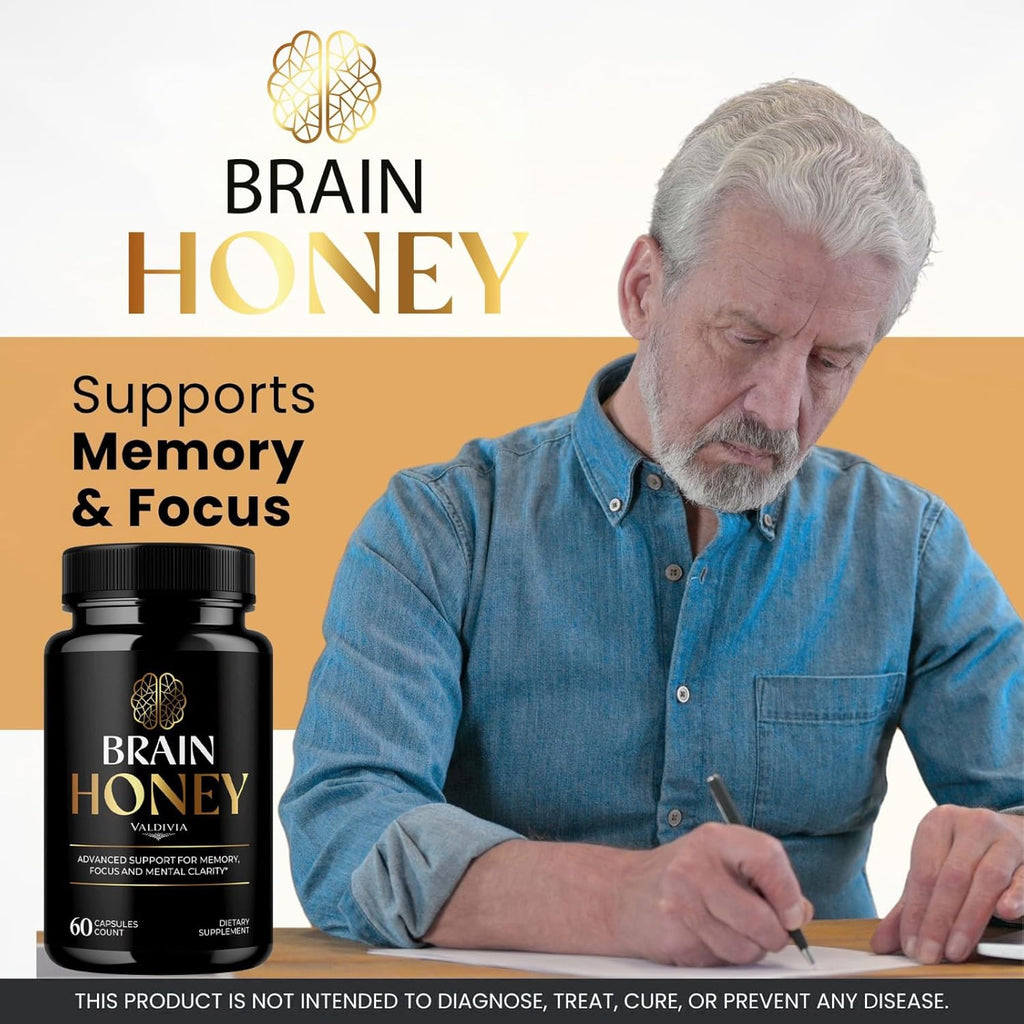 Brain Honey Capsules, Brain Honey with All Natural Ingredients, Advanced Overall Health and Wellness Vitamin Supplement Formula for Maximum Strength Multivitamins (60 Capsules)