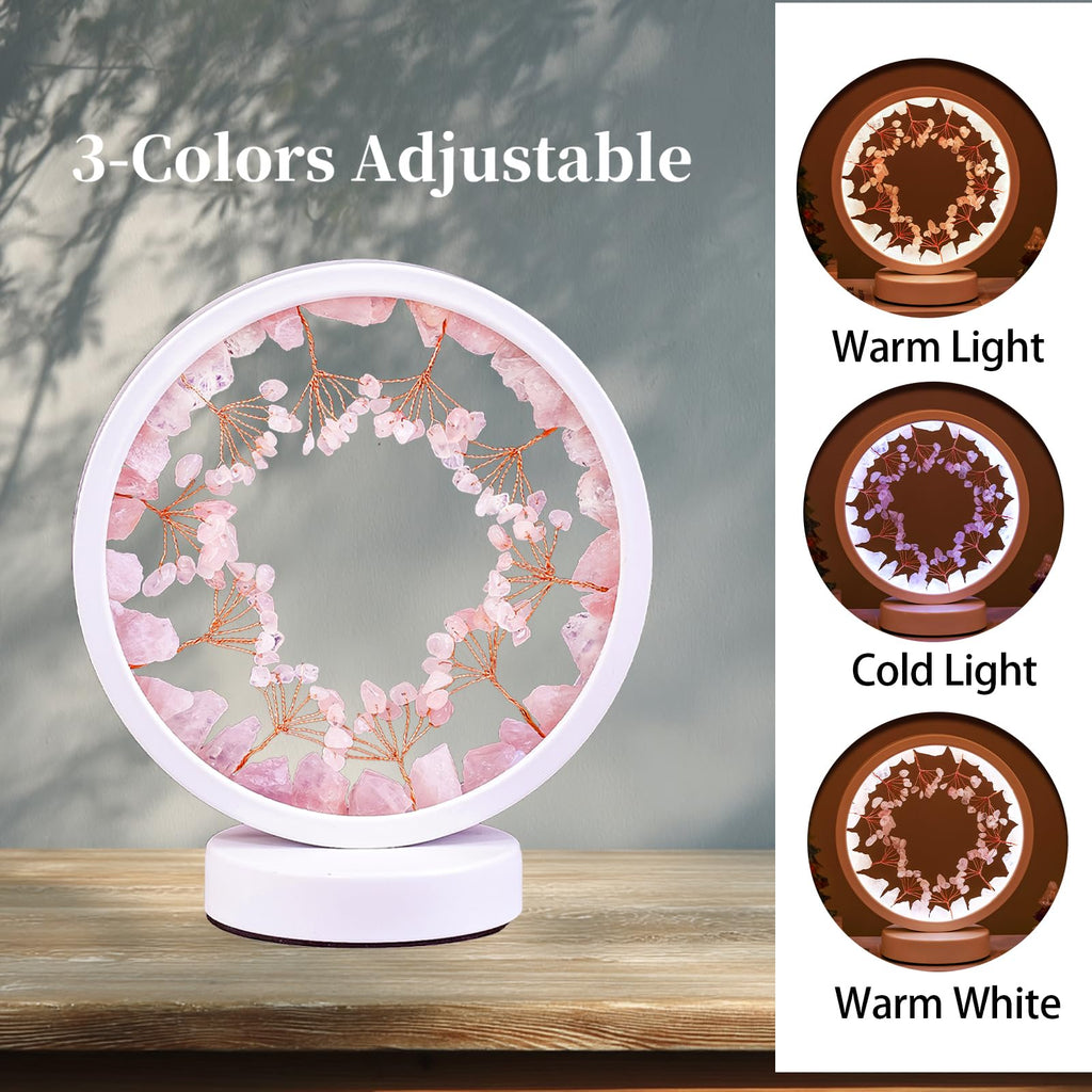 Runyangshi Amethyst Night Lamp 8.6" Natural Healing Crystal Bedside Lamp USB Port 3 Colours Dimming Mode Bedroom Lamp Suitable Night Light for Living Room Bedroom Office Home Decor Ideal Gift