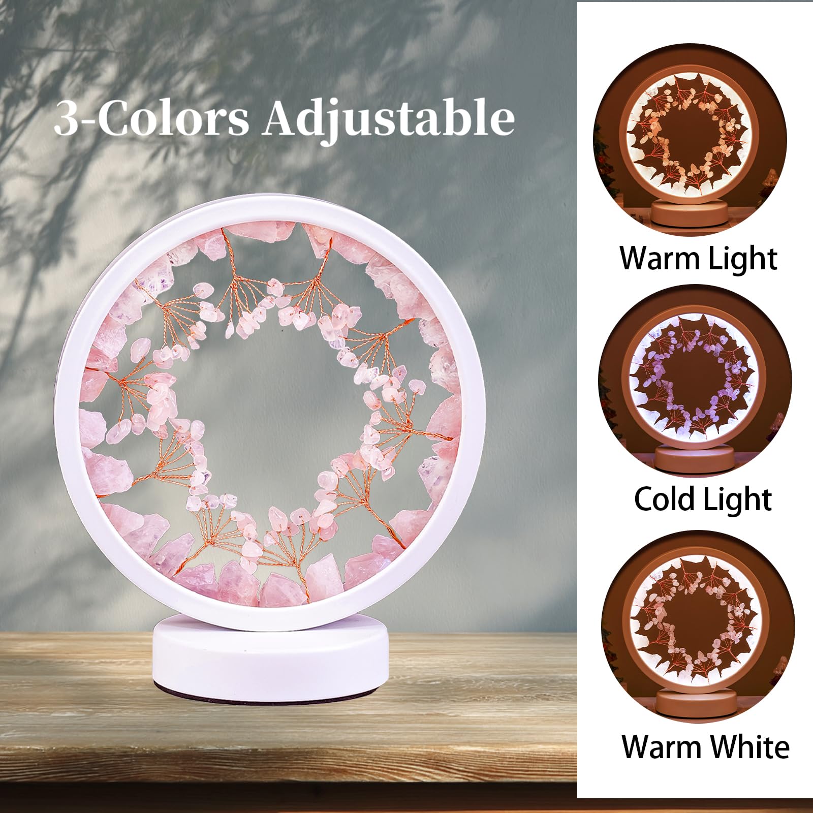 Runyangshi Amethyst Night Lamp 8.6" Natural Healing Crystal Bedside Lamp USB Port 3 Colours Dimming Mode Bedroom Lamp Suitable Night Light for Living Room Bedroom Office Home Decor Ideal Gift