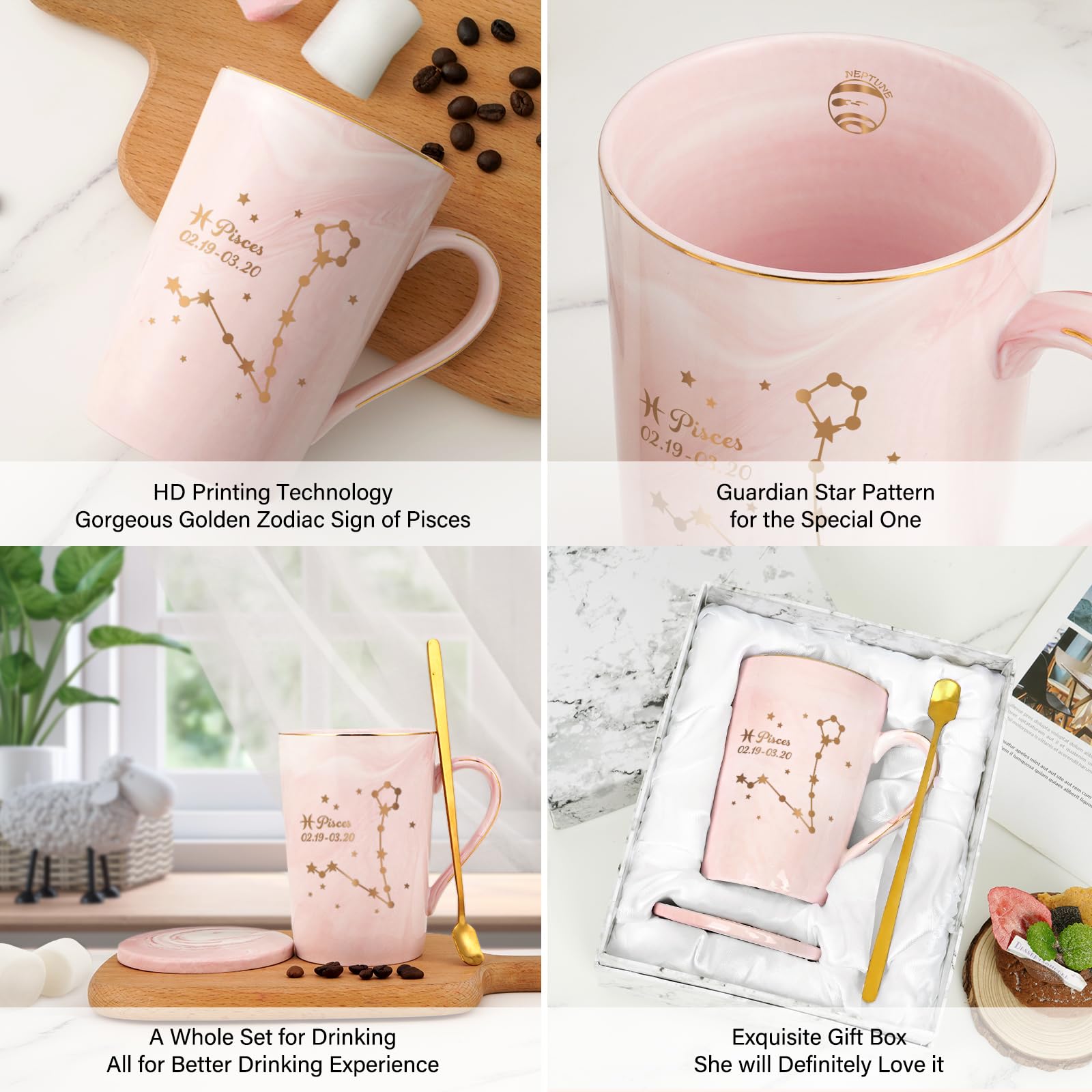 YHRJWN Pisces Gifts for Women, Pisces Constellation Mug, February March Birthdays Gifts for Women Horoscope Astrology Lovers, Pisces Zodiac Sign gifts for Women Girls, 14 Oz Pink with Gift Box