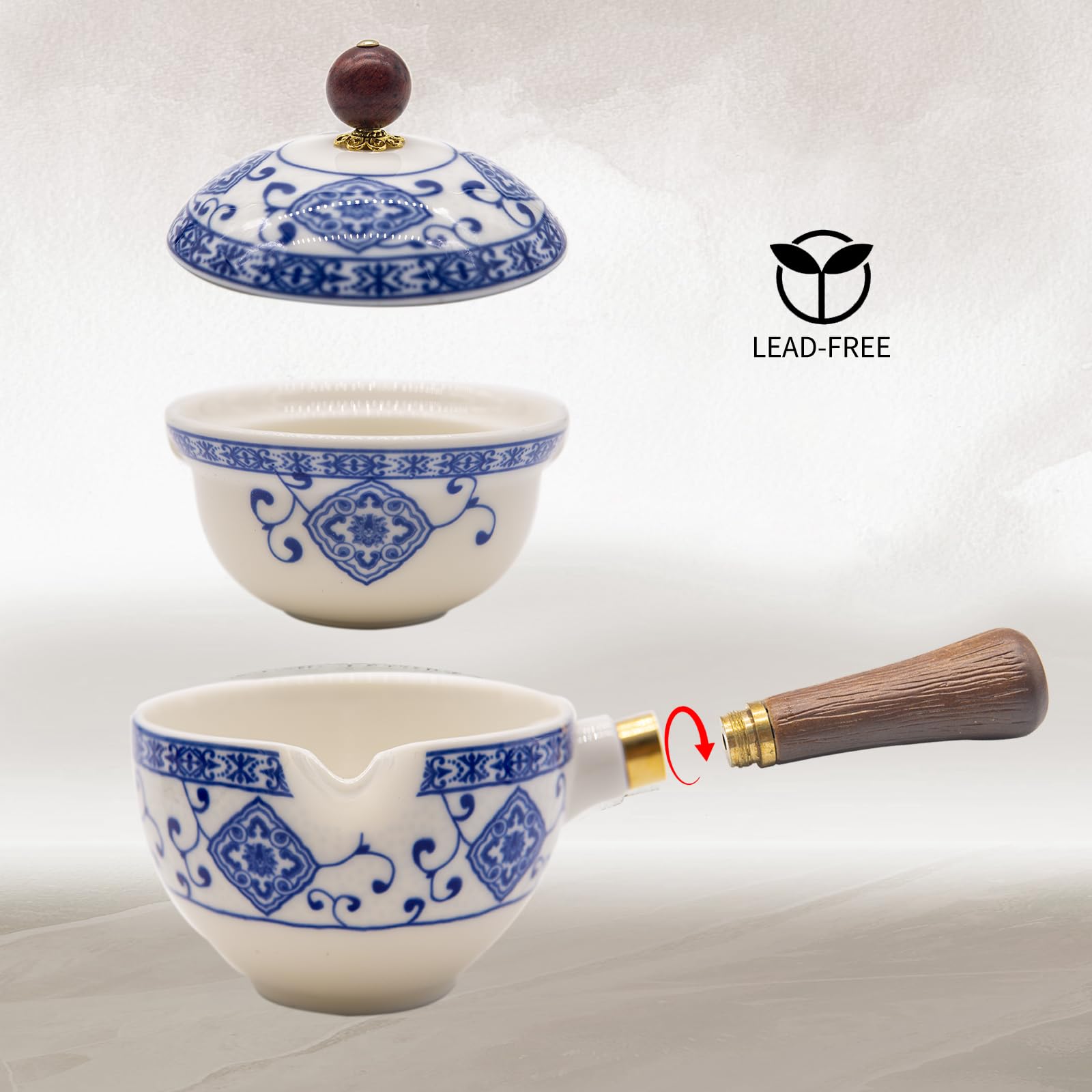 LURRIER Porcelain Chinese Gongfu Tea Set,Portable Teapot Set with 360 Rotation Tea maker and Infuser,Portable All in One Gift Bag for Travel,Home,Gifting,Outdoor and Office (Sakura)
