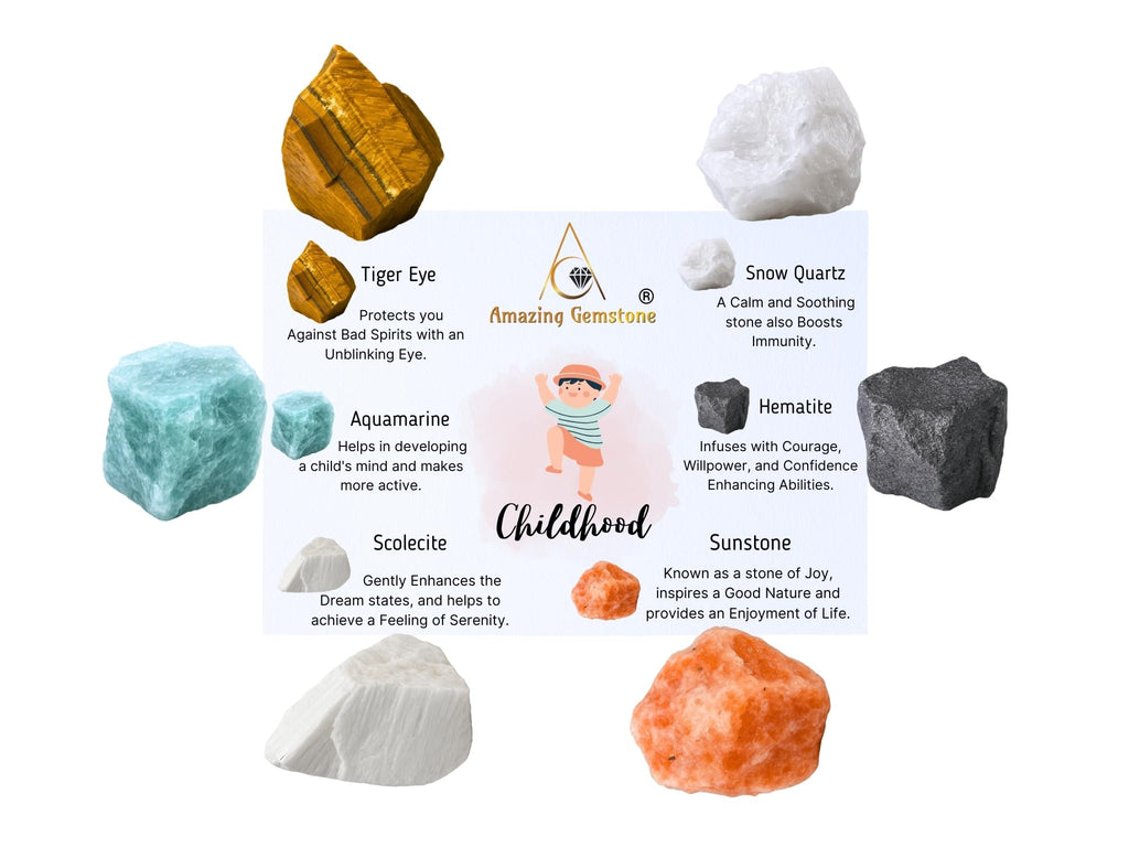 Amazing Gemstone Crystals for House Protection Manifestation, Set of 6 Amethyst, Scolecite, Shungite, Black Tourmaline, Selenite and Moss Agate Healing Crystals and Stones