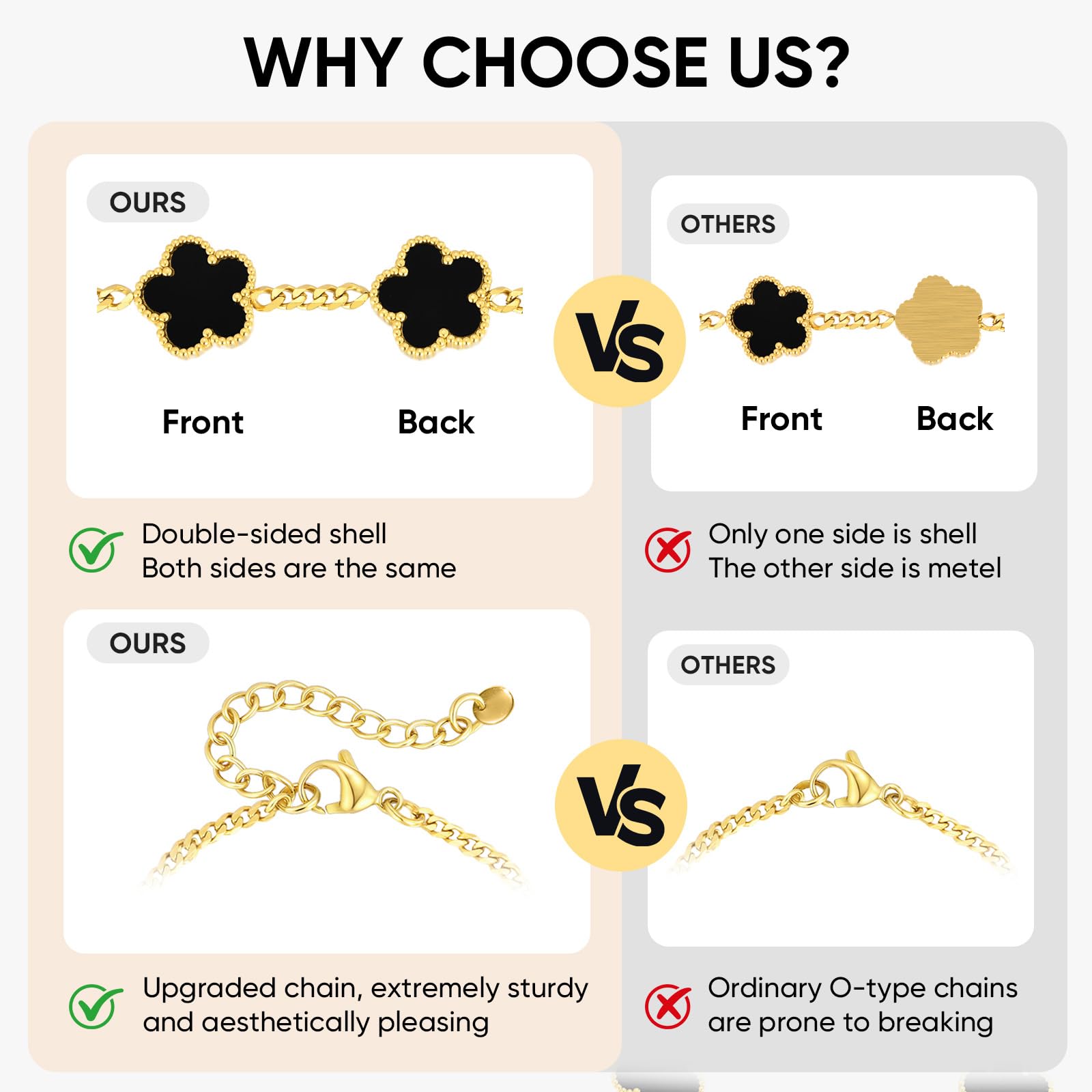 VNOX 2 PCS Floral Bracelets for Men Women -Womens Mens Stainless Steel Gold Cuban Chain Link Bracelet Lucky Charm Four Clover Flower Bracelets Trendy Jewelry Gifts