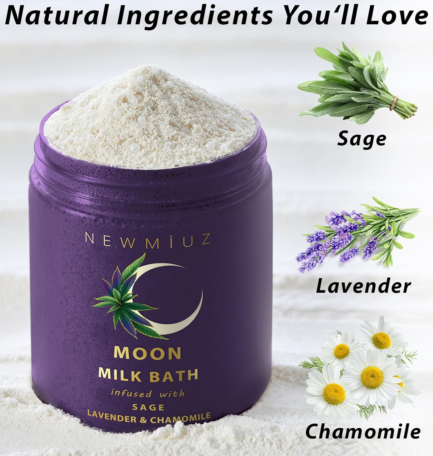 Cleansing Sage Moon Milk Bath Soak - Lavender Chamomile - Moisturize & Soften Skin Spiritual Stress Relief Gifts for Women Destress Luxury Spa Bath Salt Powder Birthday Perfect Stocking Stuffers