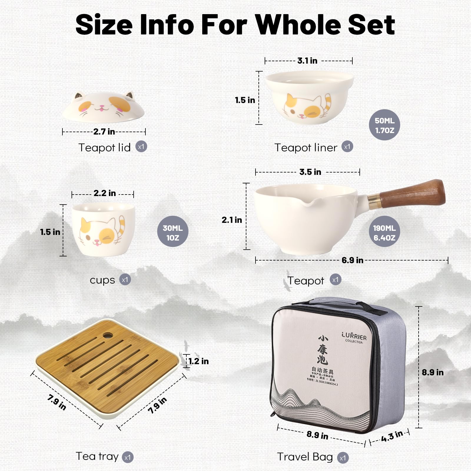 LURRIER Porcelain Chinese Gongfu Tea Set,Portable Teapot Set with 360 Rotation Tea maker and Infuser,Portable All in One Gift Bag for Travel,Home,Gifting,Outdoor and Office (Sakura)