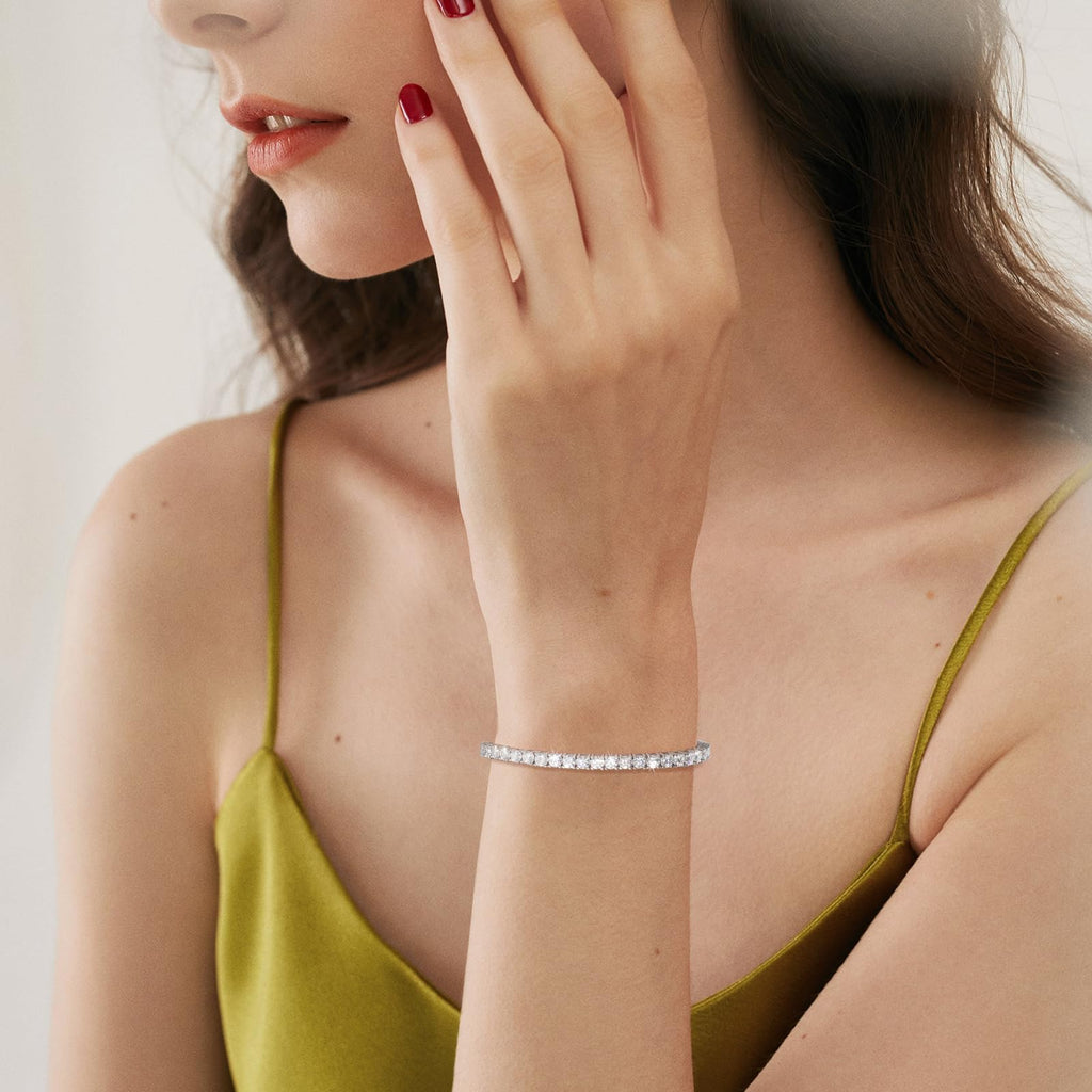 Moissanite Tennis Bracelet 1.79ct-8.69ct Adjustable Bracelet for Women 18K White Gold Plated S925 Sterling Silver Tennis Bracelet D Color VVS1 Round Cut 2/3/4mm Moissanite Bracelet Gifts for Wife/Mom