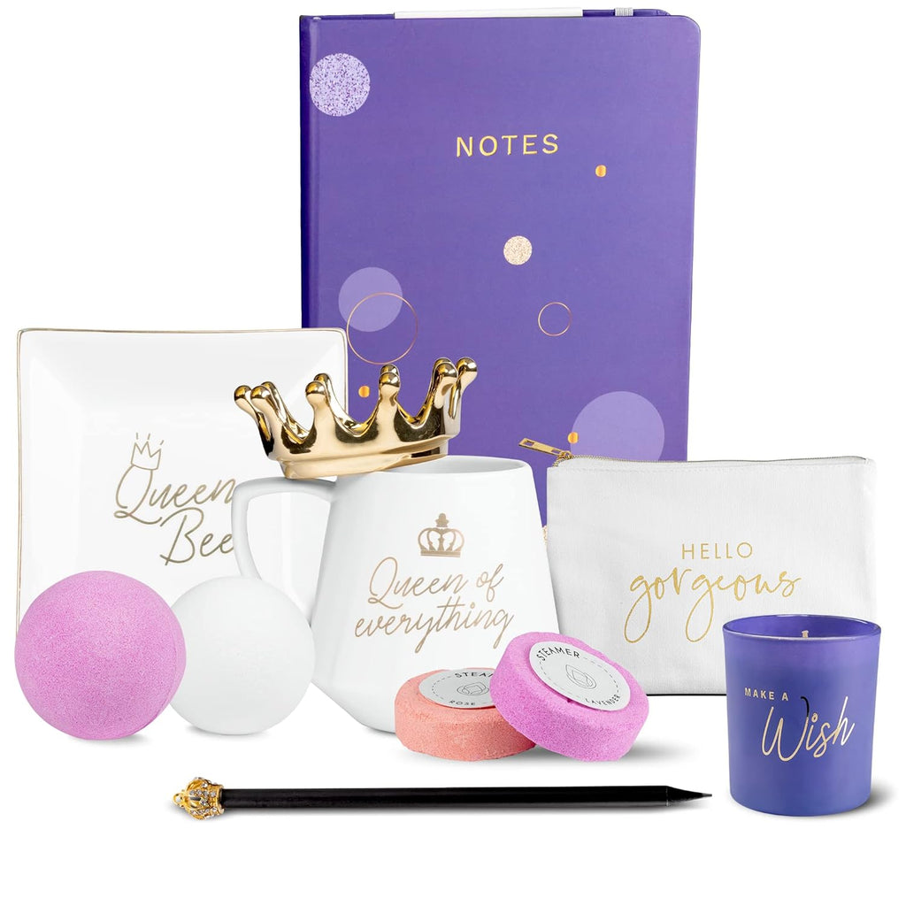 Birthday Gifts for Women Royal Queen - Relaxing Thank You, Anniversary, Mothers Day Gift Basket - Gifts for Mom, Best Friend, Sister and Daughter - 12 Pack Gift Box Set with Greeting Card