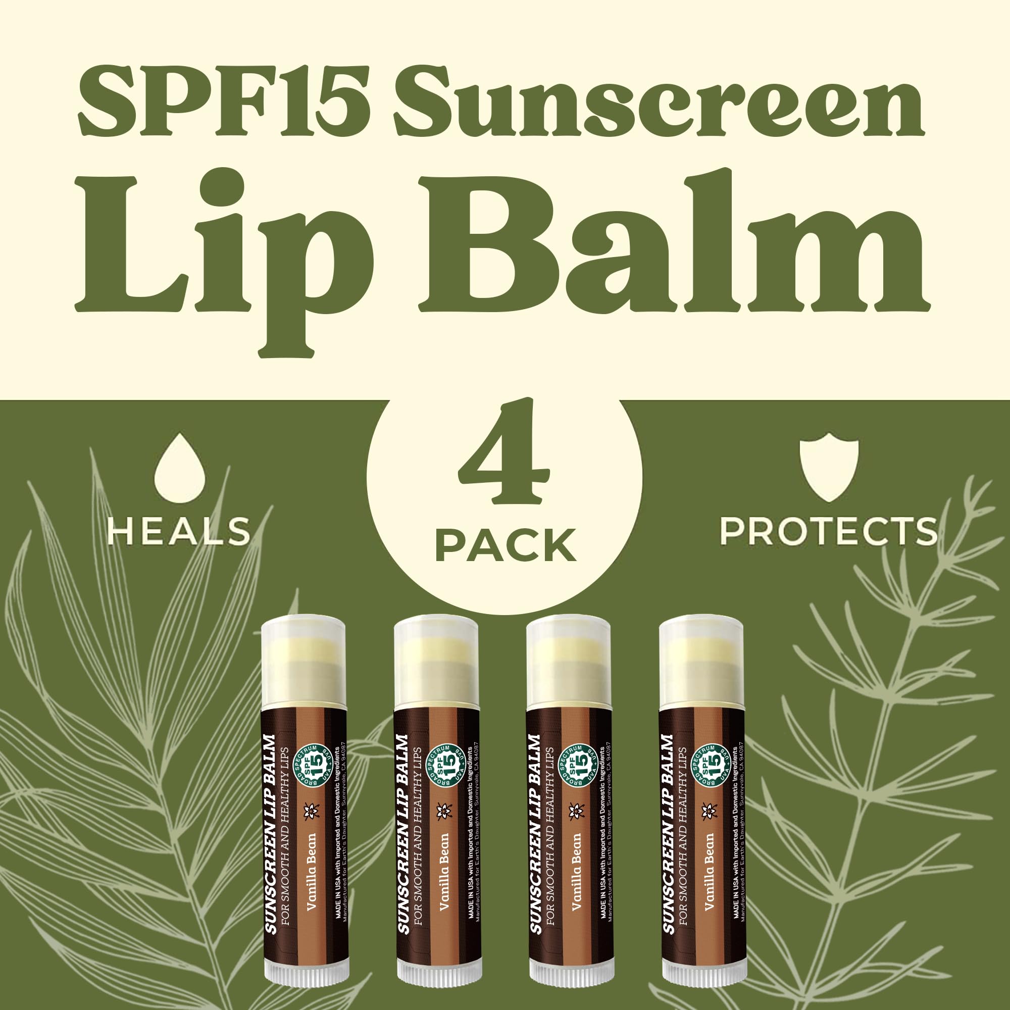 Earth's Daughter USDA Organic Lip Balm 6-Pack - Fruit Flavors, Beeswax, Coconut Oil, Vitamin E - Best Lip Repair Chapstick for Dry Cracked Lips - Moisturizing Lip Care