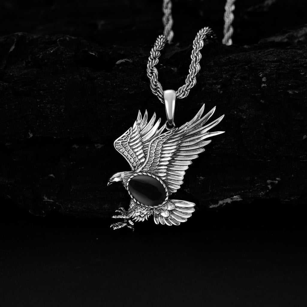 Eagle Necklace for Men 925 Sterling Silver Real Gemstone Vintage Hawk Pendant Western Viking Animal Jewelry Gifts for Father
