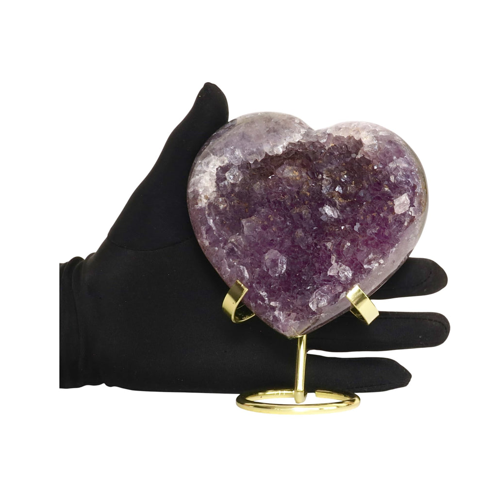 Hand-carved Amethyst Heart Cluster with Stand, Natural Raw Crystal Heart Stone 1–7 Inch tall (50g–1200g), Reiki Healing Gemstone, Love, spiritual Valentine Gift. (200-350 Grams-1.5 to 2.5" tall)