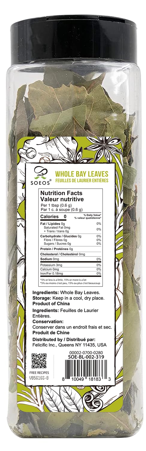 Soeos Bay Leaves Whole, 2 oz(57g), Non-GMO Verified, Dried Leaf, Freshly Packed to Keep Fresh, Laurel Herbs for Cooking, Dried Bay Leaves, Fresh, Green