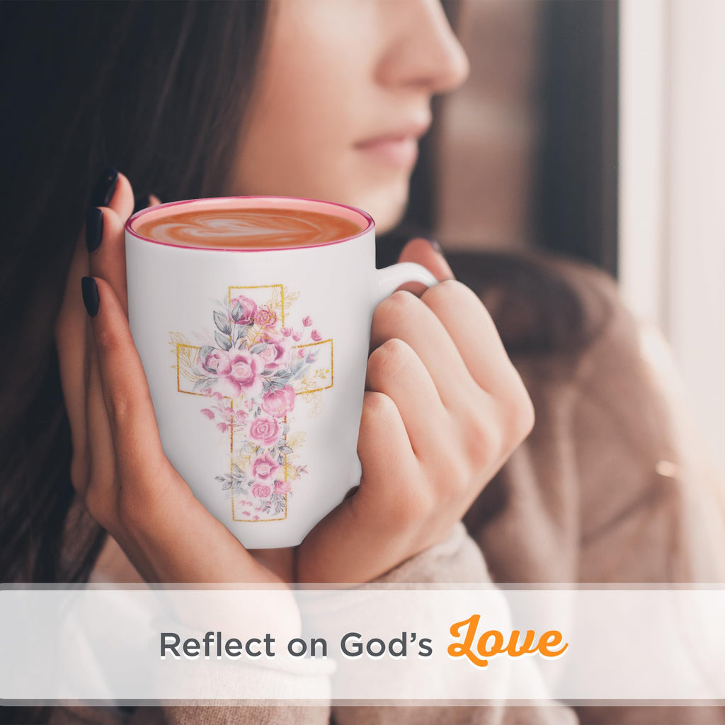 Christian Art Gifts Inspirational Ceramic Coffee & Tea Scripture Mug for Women: All Things are Possible Encouraging Bible Verse, Cute Microwave & Dishwasher Safe Drinkware, White & Pink Floral, 12 oz.