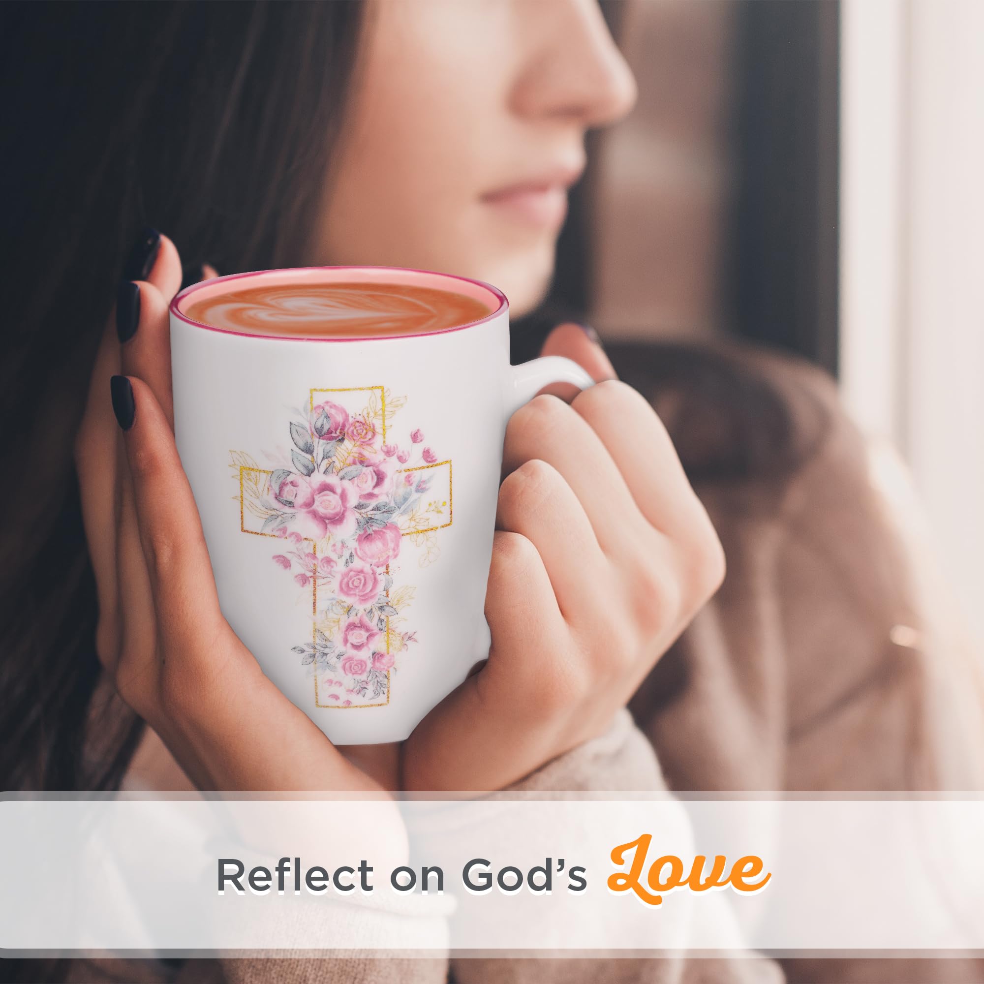 Christian Art Gifts Inspirational Ceramic Coffee & Tea Scripture Mug for Women: All Things are Possible Encouraging Bible Verse, Cute Microwave & Dishwasher Safe Drinkware, White & Pink Floral, 12 oz.