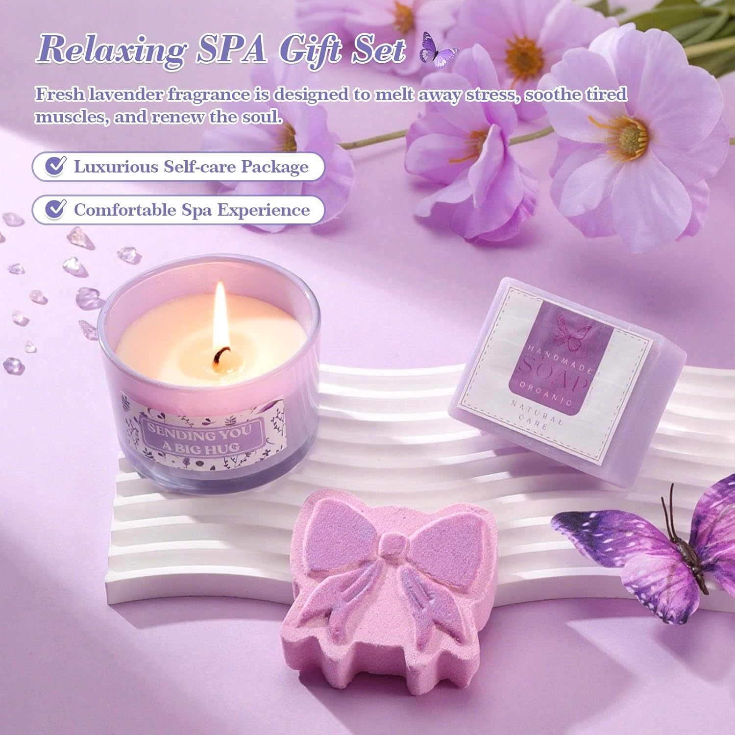 Lavender Mothers' Day gift for Mom, Birthday Gifts for Women Self Care Gifts Get Well Soon Gifts, Relaxing Spa Gift Basket Care Package Gifts Box Thank You Gift for Mom Wife Girlfriend Friends Sisters