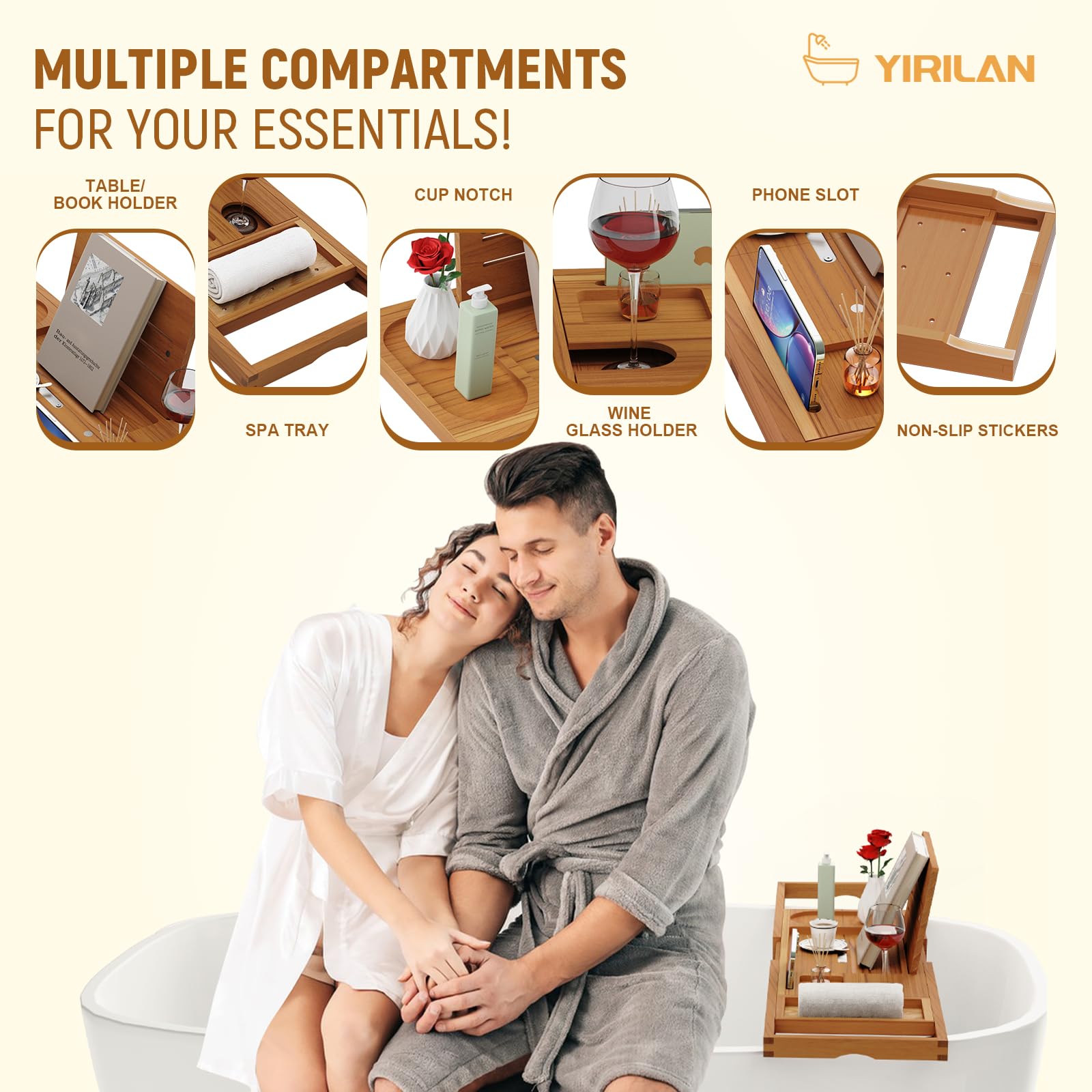 Premium Bathtub Tray Caddy, Expandable Bath Tray, Unique House Warming Gifts, New Home, Anniversary and Wedding Gifts for Couple, Bridal Shower Gift for Women