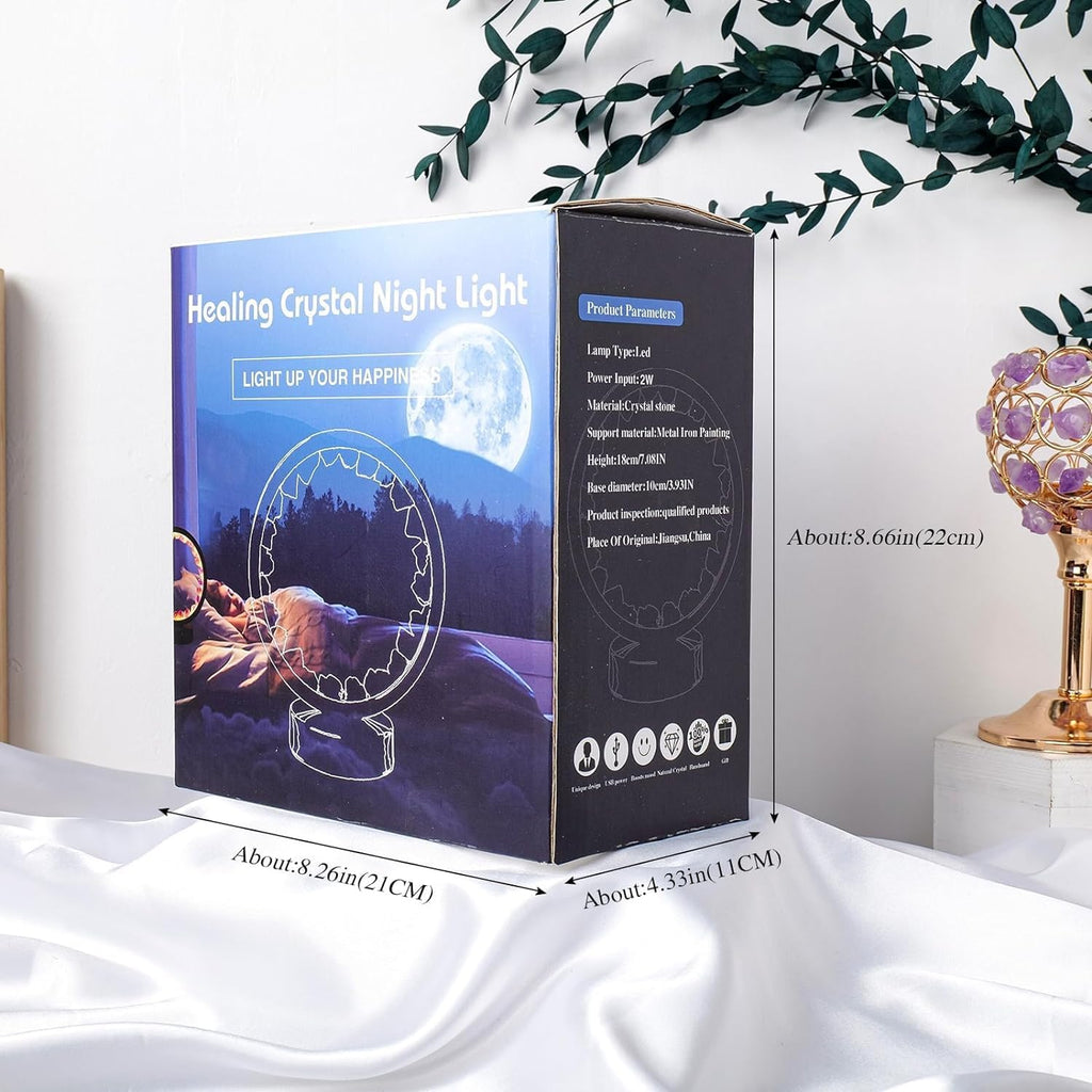 Runyangshi Amethyst Night Lamp 8.6" Natural Healing Crystal Bedside Lamp USB Port 3 Colours Dimming Mode Bedroom Lamp Suitable Night Light for Living Room Bedroom Office Home Decor Ideal Gift