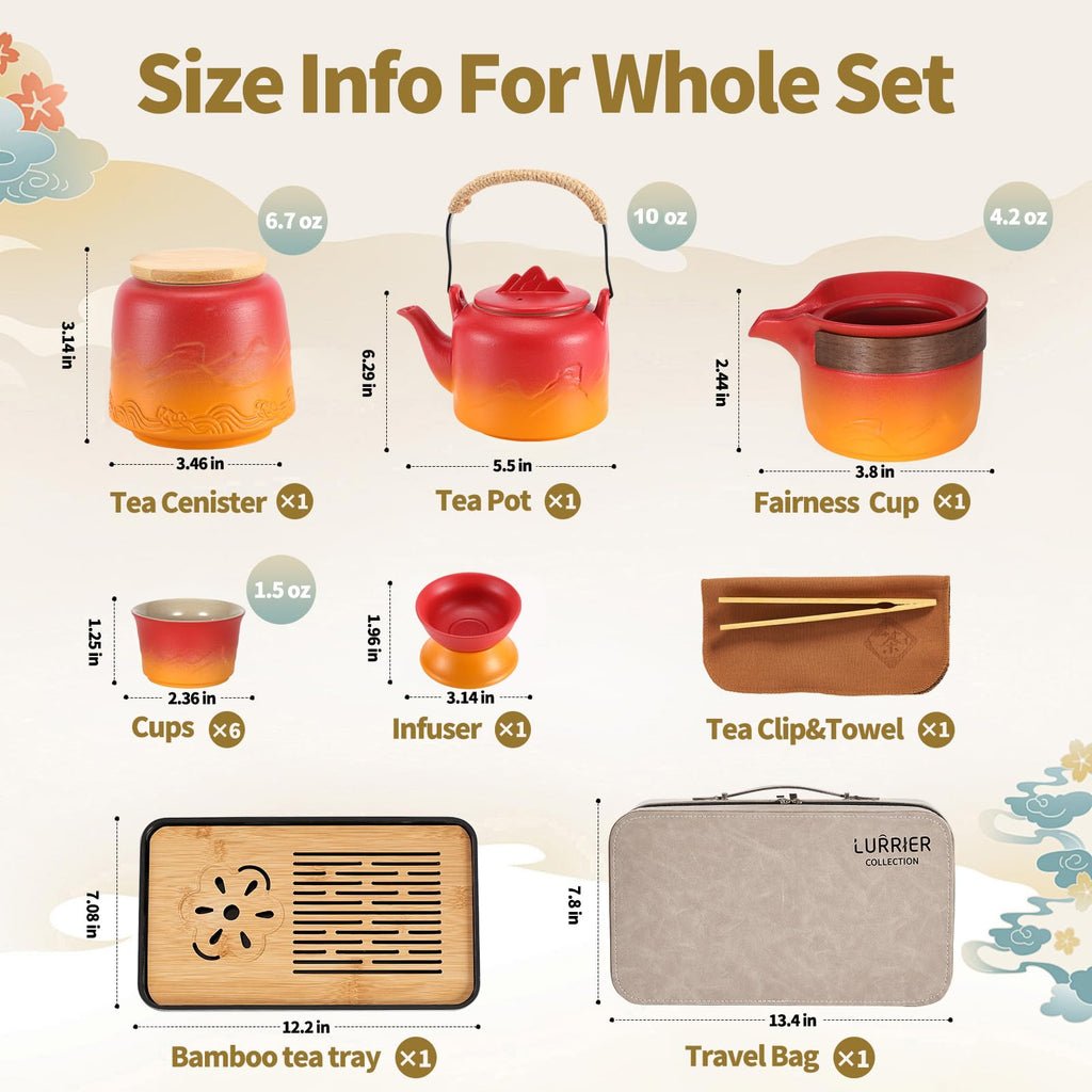 LURRIER Gongfu tea sets, Portable Ceramic TeaSet, Asian Tea sets for adult, Tea Gift sets, Grey leather case, Portable Travel Bag,Home,Gifting,Outdoor and Office(Black)