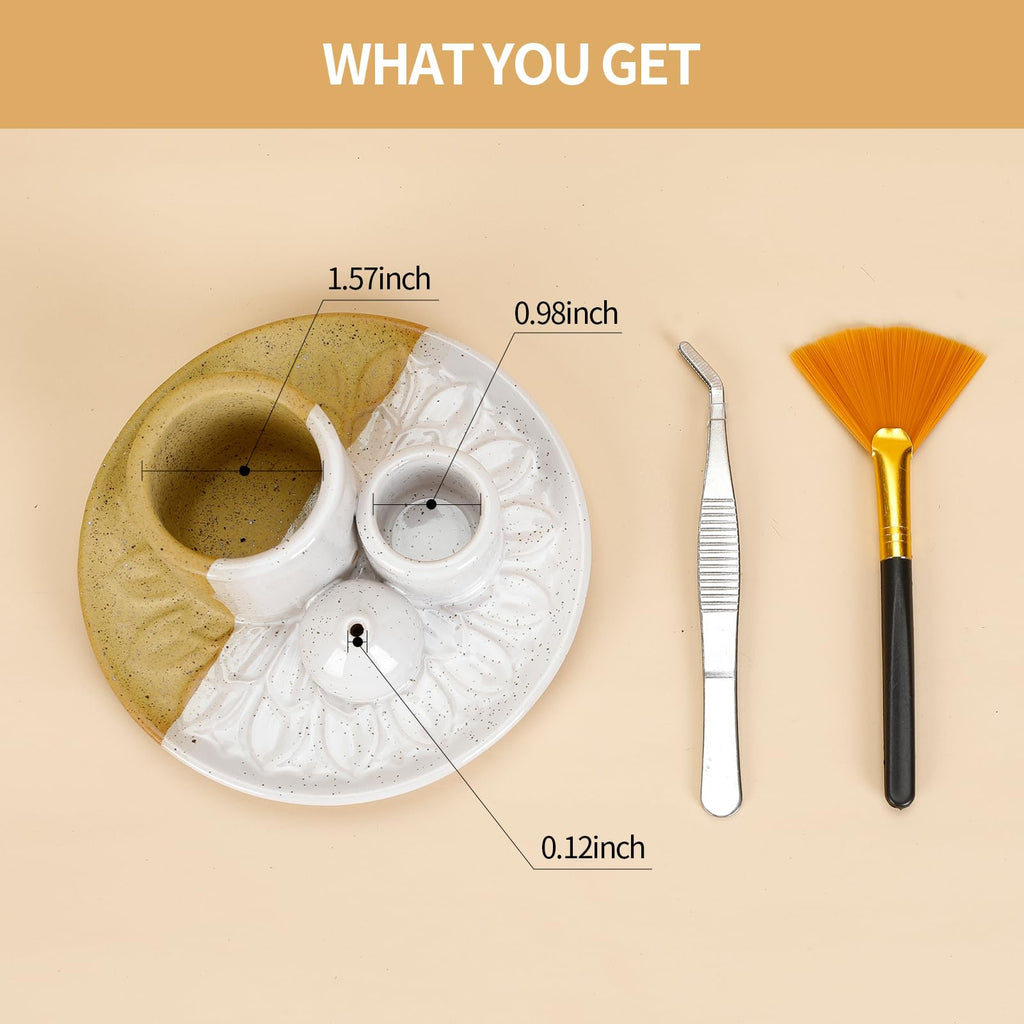 Handmade Ceramic Incense Burner for Palo Santo Incense Sticks, 4 in 1 Multi-Purpose Sage Holder for Burning, Ash Catcher Tray for Meditation Yoga Room (Golden)