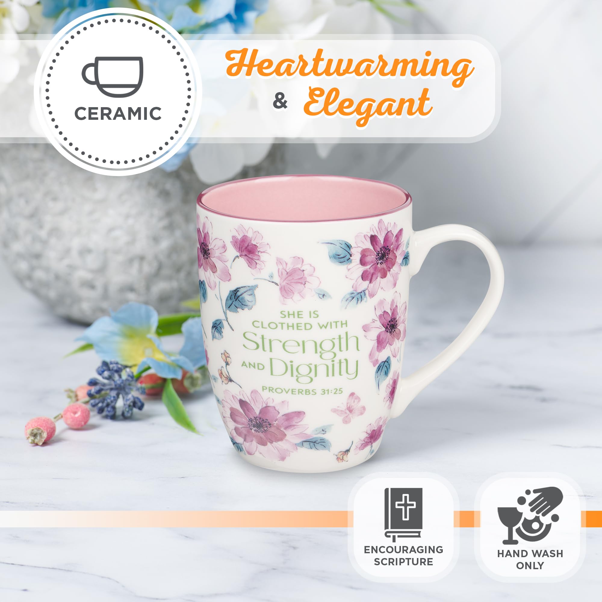 Christian Art Gifts Inspirational Ceramic Coffee & Tea Scripture Mug for Women: All Things are Possible Encouraging Bible Verse, Cute Microwave & Dishwasher Safe Drinkware, White & Pink Floral, 12 oz.