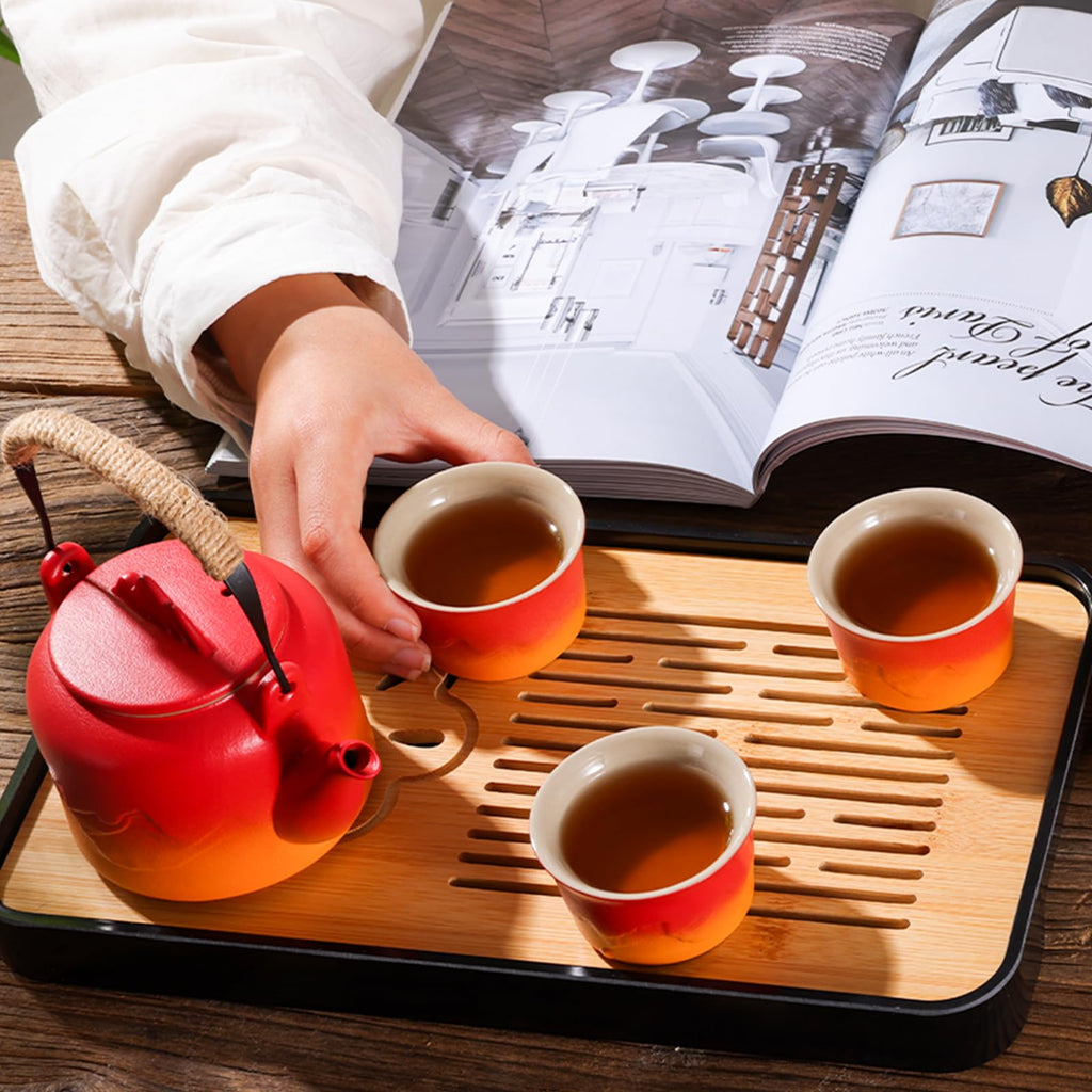 LURRIER Gongfu tea sets, Portable Ceramic TeaSet, Asian Tea sets for adult, Tea Gift sets, Grey leather case, Portable Travel Bag,Home,Gifting,Outdoor and Office(Black)