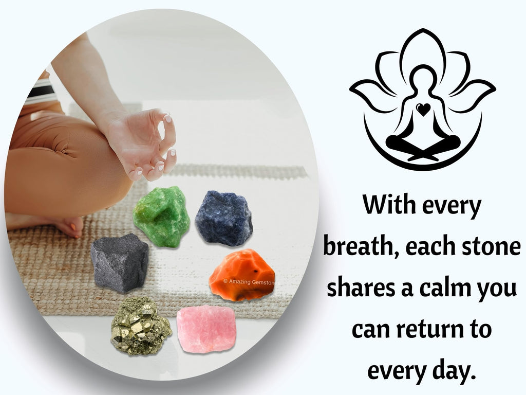 Amazing Gemstone Crystals for House Protection Manifestation, Set of 6 Amethyst, Scolecite, Shungite, Black Tourmaline, Selenite and Moss Agate Healing Crystals and Stones