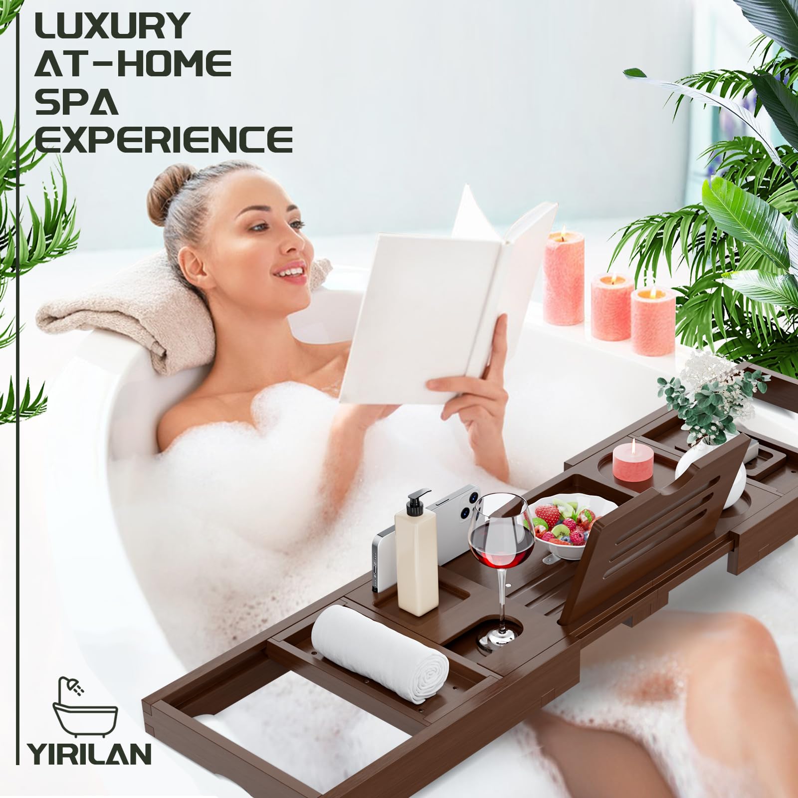 Premium Bathtub Tray Caddy, Expandable Bath Tray, Unique House Warming Gifts, New Home, Anniversary and Wedding Gifts for Couple, Bridal Shower Gift for Women