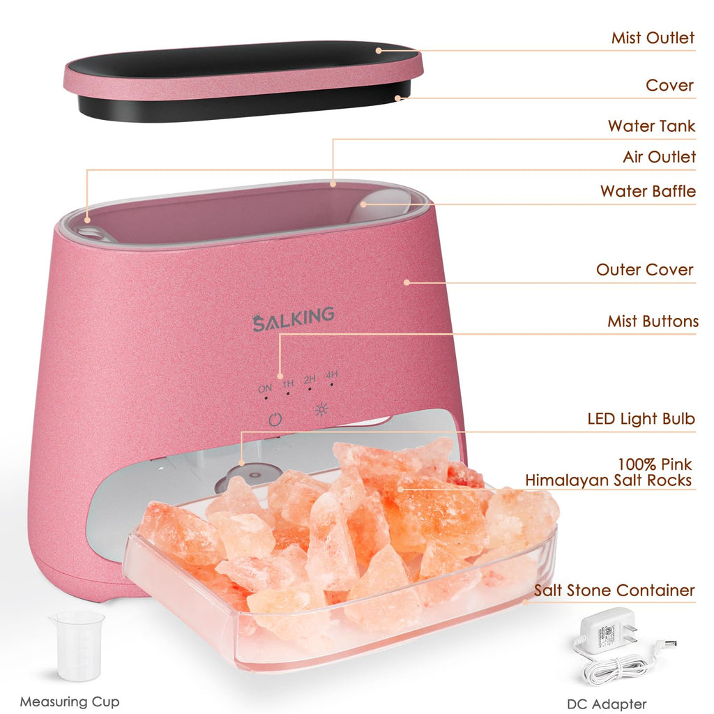 SALKING 2-in-1 Himalayan Salt Lamp & Ultrasonic Essential Oil Diffuser, Aromatherapy Diffuser Cool Mist Humidifier, Salt Therapy Lamp, 100% Pure Himalayan Salt, Ambient Glow, 150ml (Hot Pink)