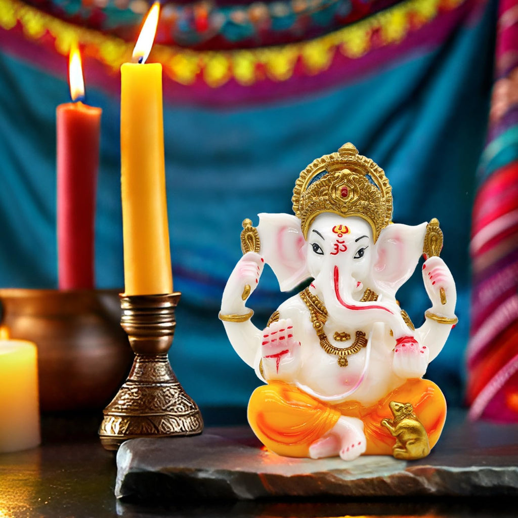 Indian God Lord Ganesha Statue -5.5" H Hindu Ganpati Idol Statues Ganesh Murti for Car Decor Temple Mandir Pooja Item Diwali Puja Gifts for Indian Decoration Spiritual Religious Gift for Housewarming