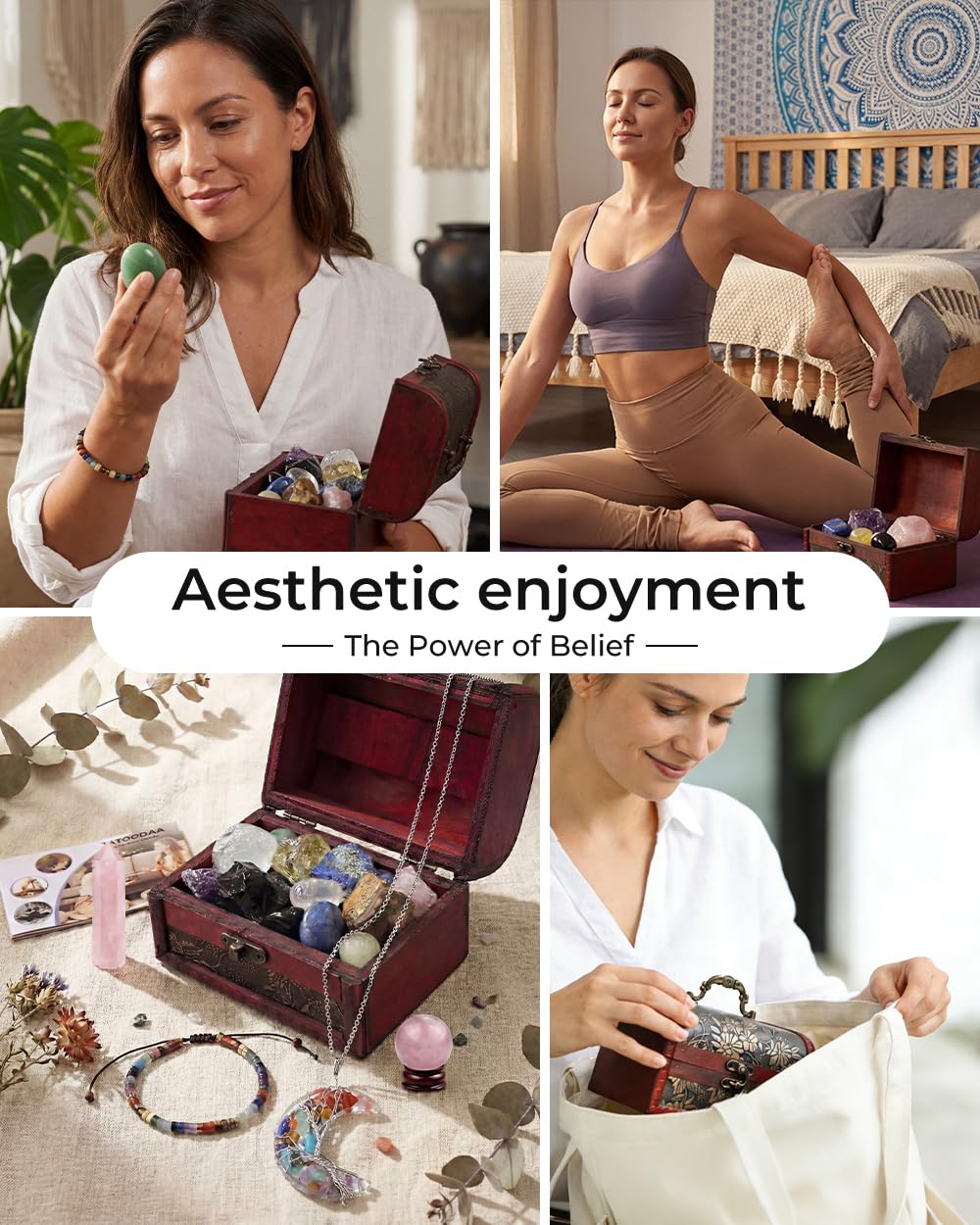 Crystals and Healing Stones, 9 Pcs Healing Crystals Set, 7 Chakra Crystal Stones Set Real Natural Selenite Pyramid Reiki Raw Rock Energy Protection Meditation with Wooden Box, Crystal Gifts for Women