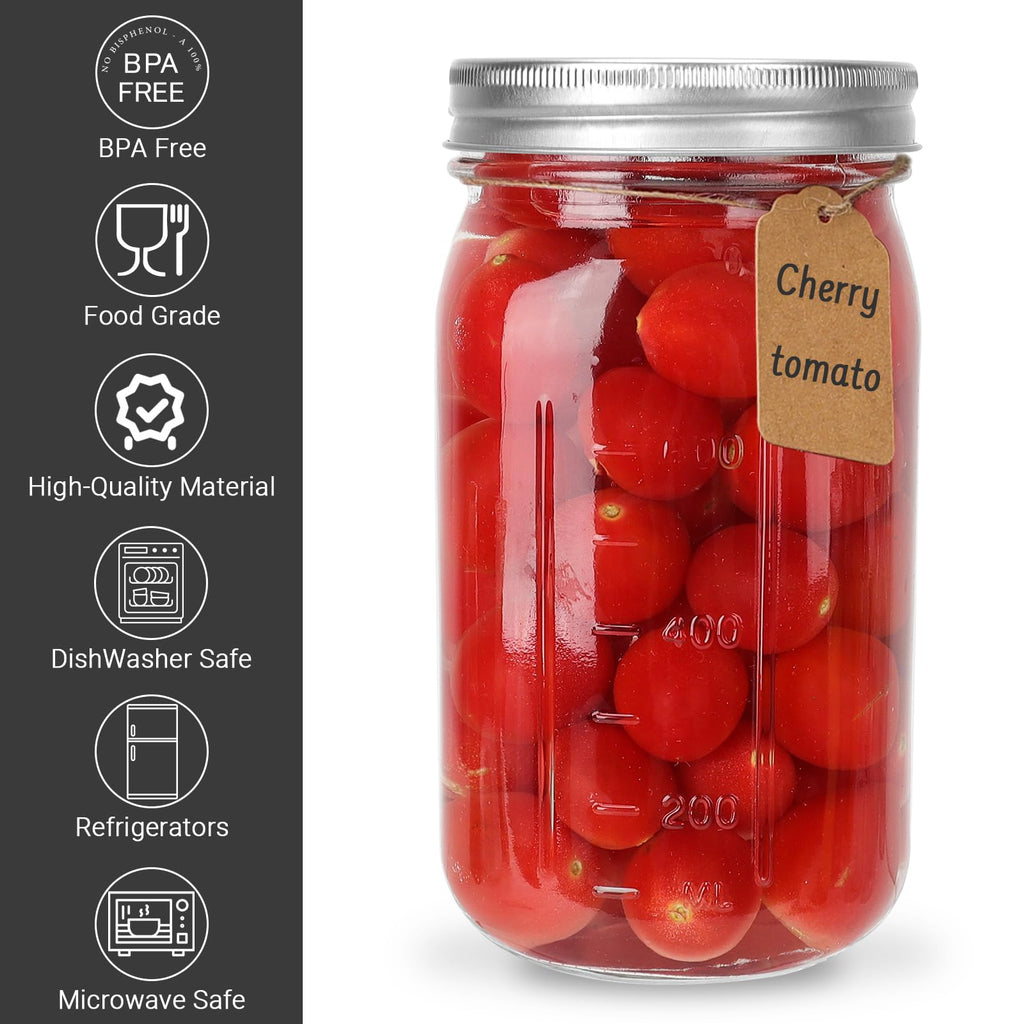 CycleMore 20 Pcs 12oz Glass Mason Jars With Silver Separable Lids, 350ml Round Canning Jars for Honey, Jam, Herb, Wedding Favor, Kitchen Storage Wide Mouth Bottles for Crafts, Meal Prep