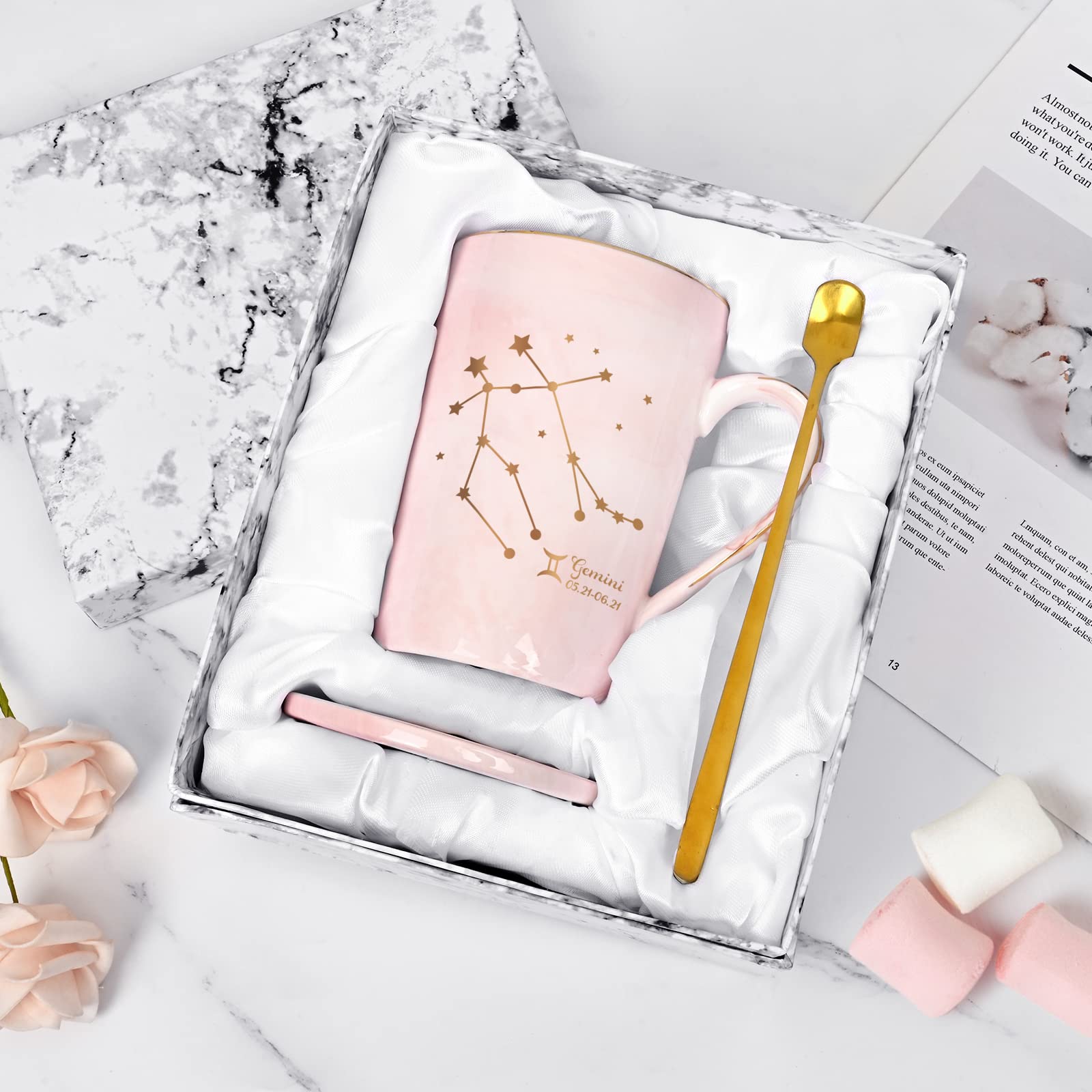 YHRJWN Pisces Gifts for Women, Pisces Constellation Mug, February March Birthdays Gifts for Women Horoscope Astrology Lovers, Pisces Zodiac Sign gifts for Women Girls, 14 Oz Pink with Gift Box