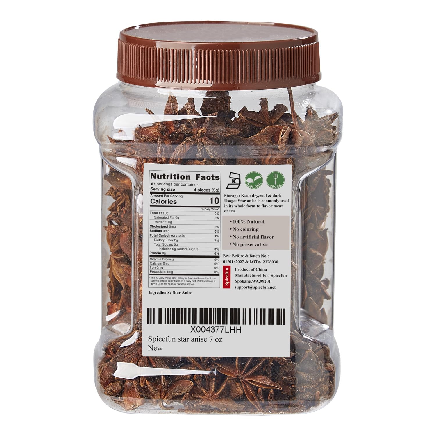 Spicefun Star Anise 7oz(200g), Chinese Star Anise Whole, Fresh, Pure and Dried Anise Pods, Great for Cooking, Baking and Tea