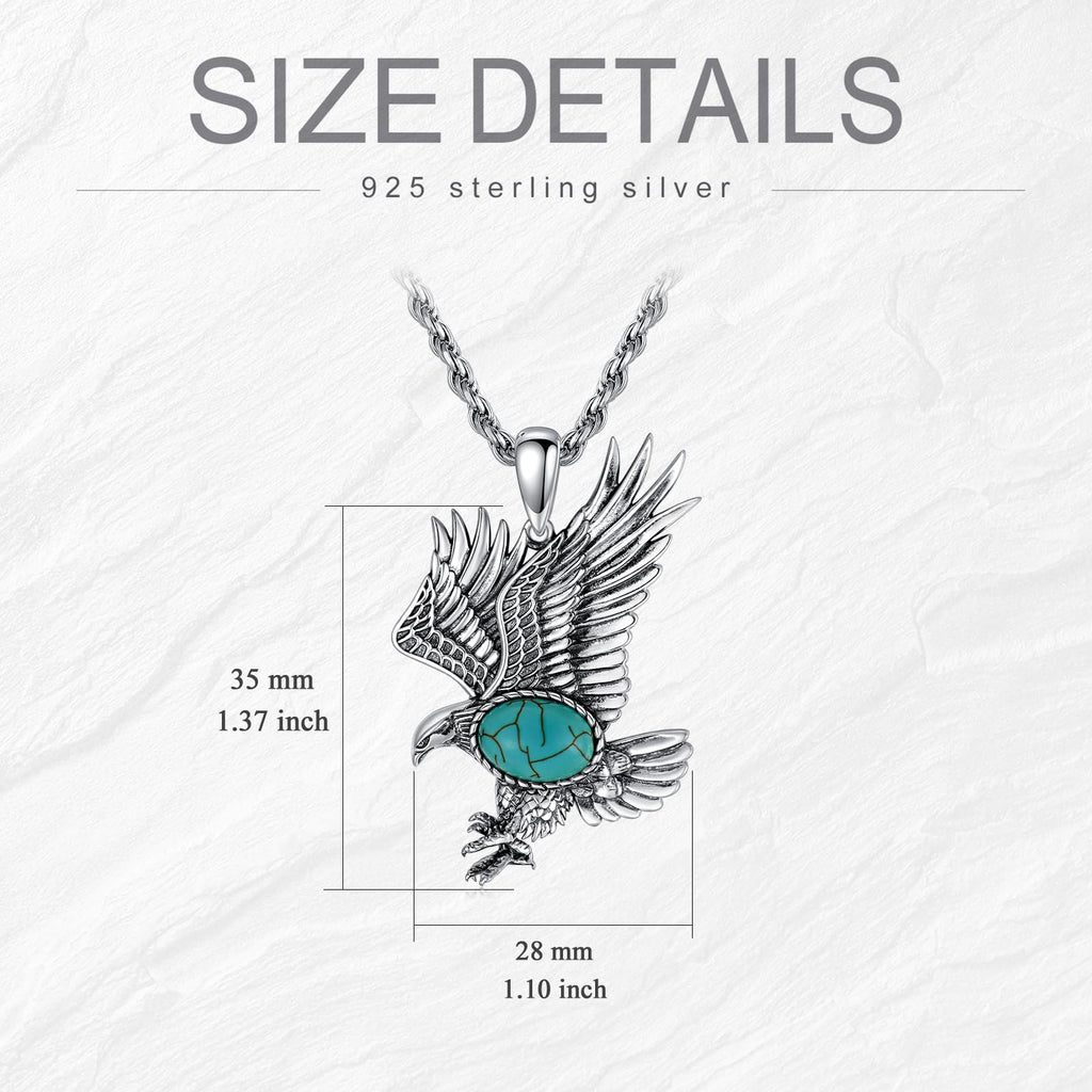 Eagle Necklace for Men 925 Sterling Silver Real Gemstone Vintage Hawk Pendant Western Viking Animal Jewelry Gifts for Father