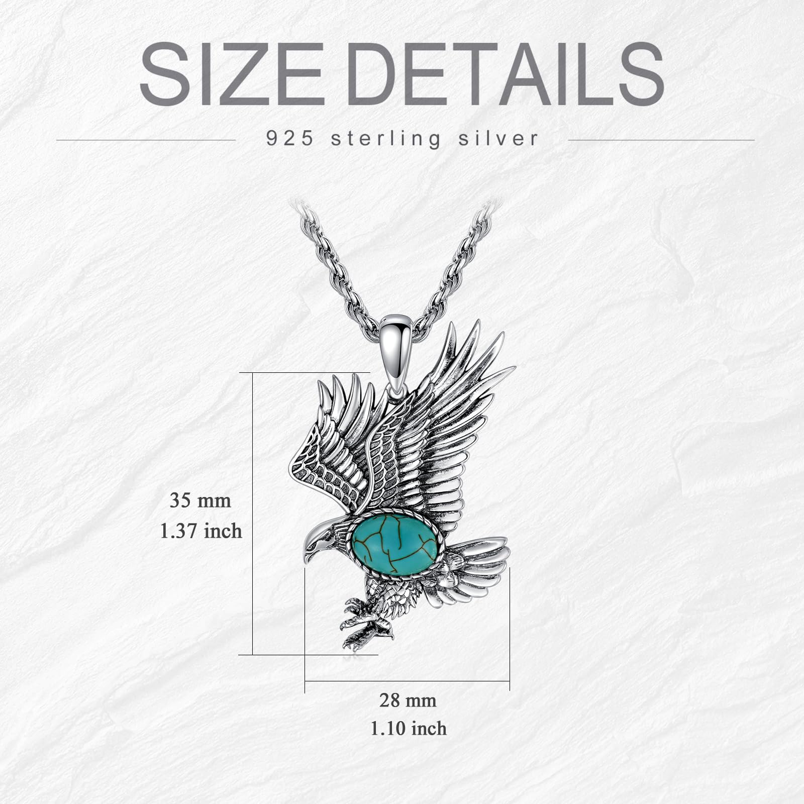 Eagle Necklace for Men 925 Sterling Silver Real Gemstone Vintage Hawk Pendant Western Viking Animal Jewelry Gifts for Father