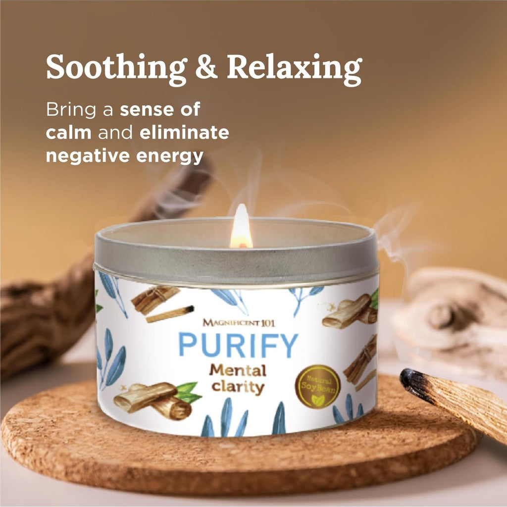 Magnificent 101 Long-Lasting Home Blessing - Love & Laughter Aromatherapy Smudge Candle - 6 Oz - 35-Hour Burn - Soy Wax, Sage, Bergamot & Sandalwood - Meditation & Manifestation - Sage Candle