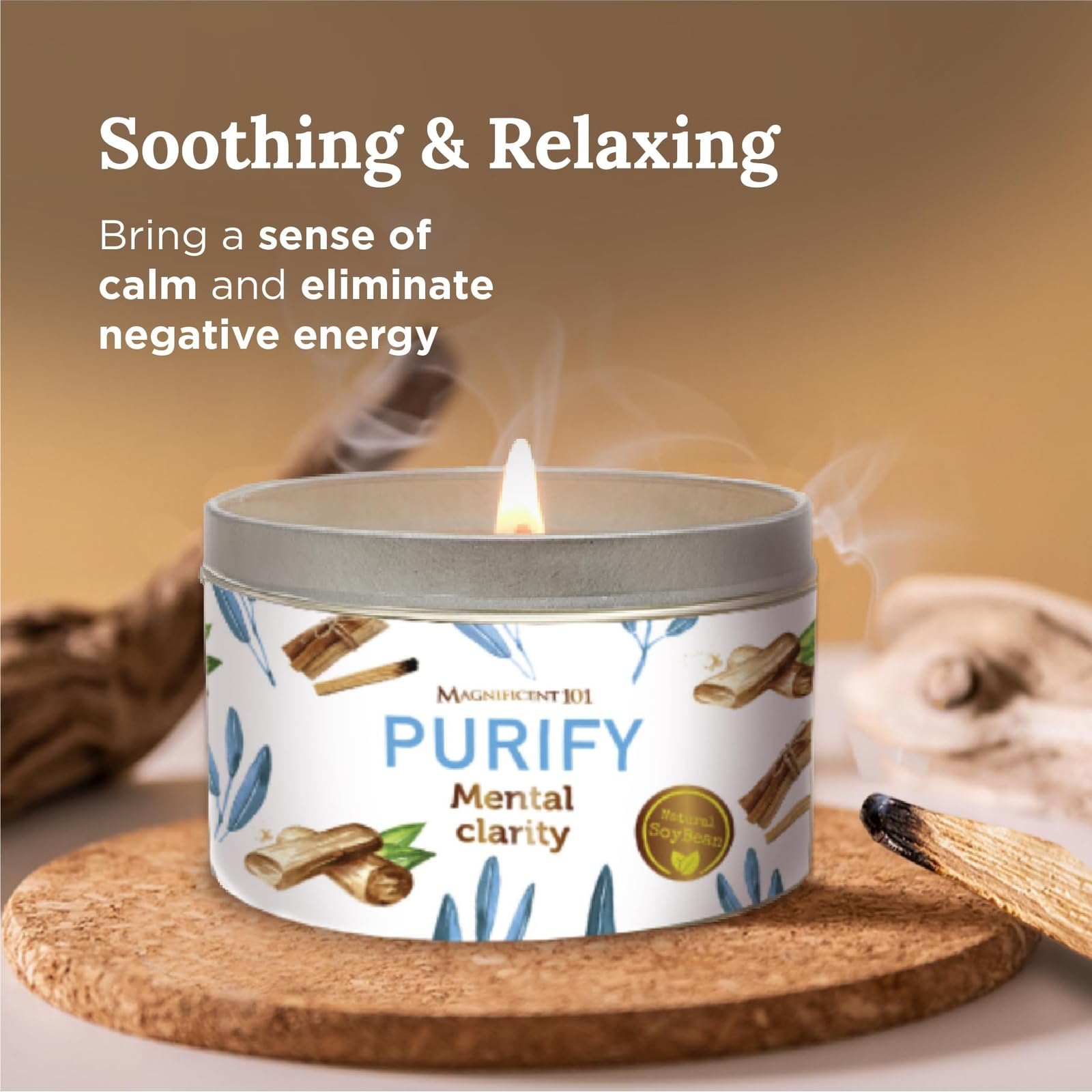 Magnificent 101 Long-Lasting Home Blessing - Love & Laughter Aromatherapy Smudge Candle - 6 Oz - 35-Hour Burn - Soy Wax, Sage, Bergamot & Sandalwood - Meditation & Manifestation - Sage Candle