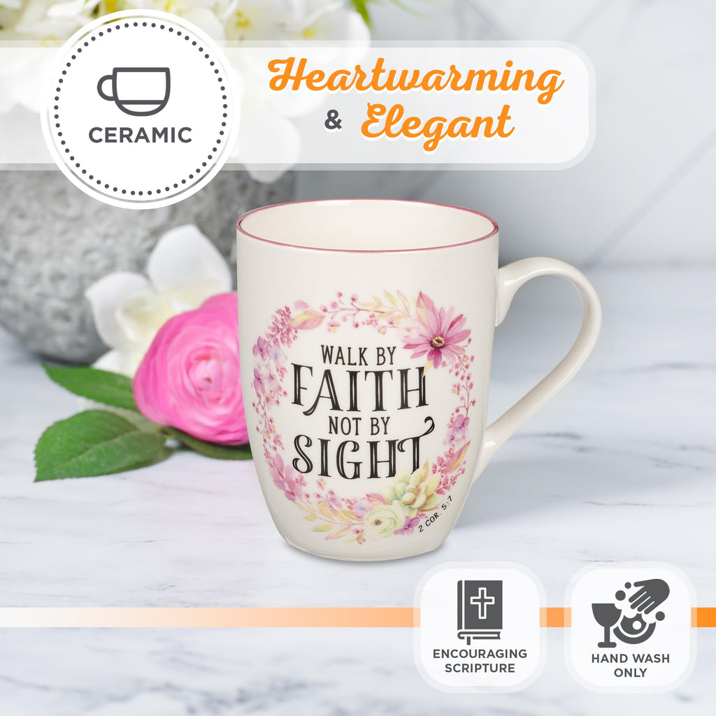Christian Art Gifts Inspirational Ceramic Coffee & Tea Scripture Mug for Women: All Things are Possible Encouraging Bible Verse, Cute Microwave & Dishwasher Safe Drinkware, White & Pink Floral, 12 oz.