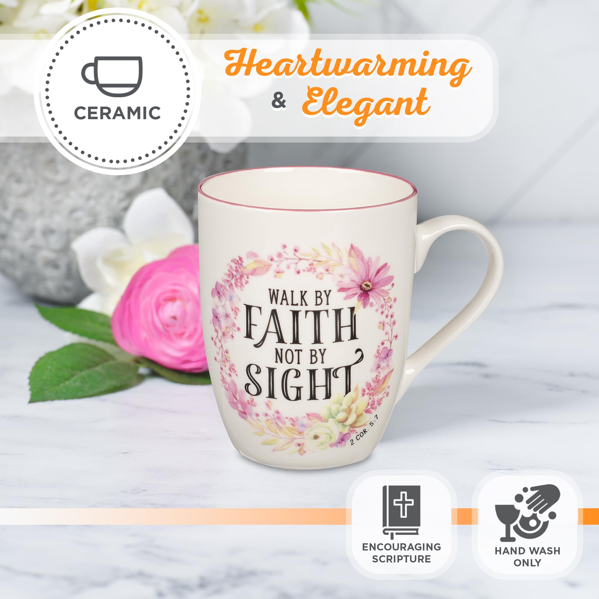 Christian Art Gifts Inspirational Ceramic Coffee & Tea Scripture Mug for Women: All Things are Possible Encouraging Bible Verse, Cute Microwave & Dishwasher Safe Drinkware, White & Pink Floral, 12 oz.