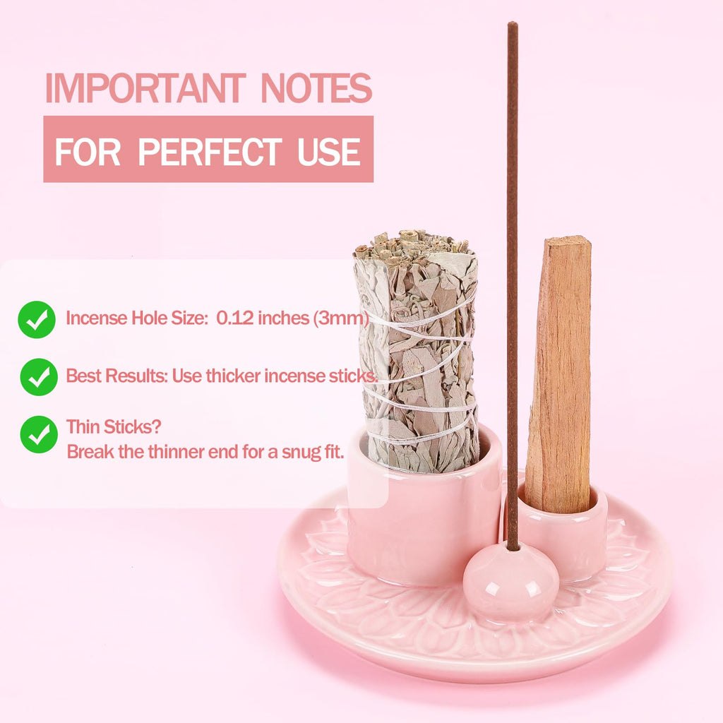 Handmade Ceramic Incense Burner for Palo Santo Incense Sticks, 4 in 1 Multi-Purpose Sage Holder for Burning, Ash Catcher Tray for Meditation Yoga Room (Golden)