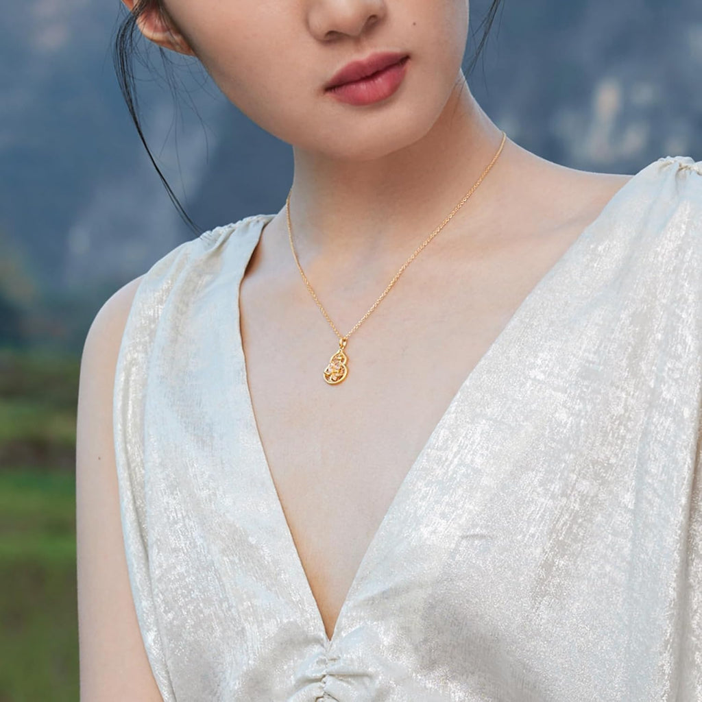 ZHOU LIU FU 24K Gold Pendant Gourd Pendants Fashion Lotus Flower Gold Pendant Dainty Jewelry for Women Mom Daughter Birthday Anniversary (Not Included Neccklace) A0414665