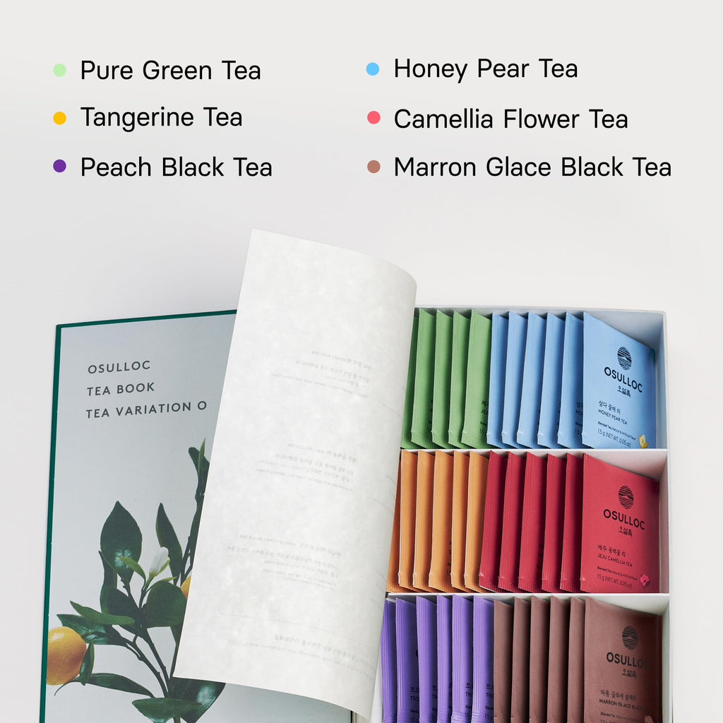 OSULLOC Premium Tea Collection (40 count, 10 flavors x 4 ea), Self Care Sampler Gift Box Variety Pack, Premium Organic Pure & Blended Tea from Jeju