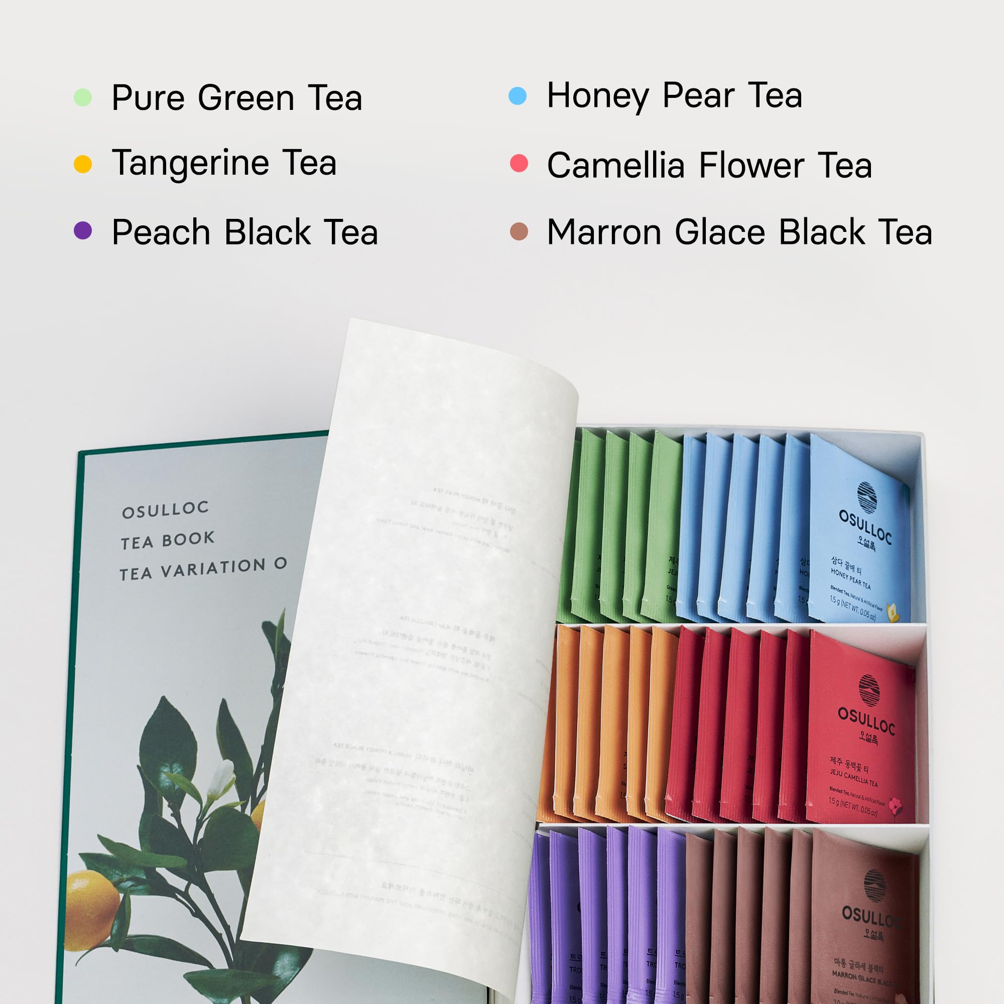 OSULLOC Premium Tea Collection (40 count, 10 flavors x 4 ea), Self Care Sampler Gift Box Variety Pack, Premium Organic Pure & Blended Tea from Jeju