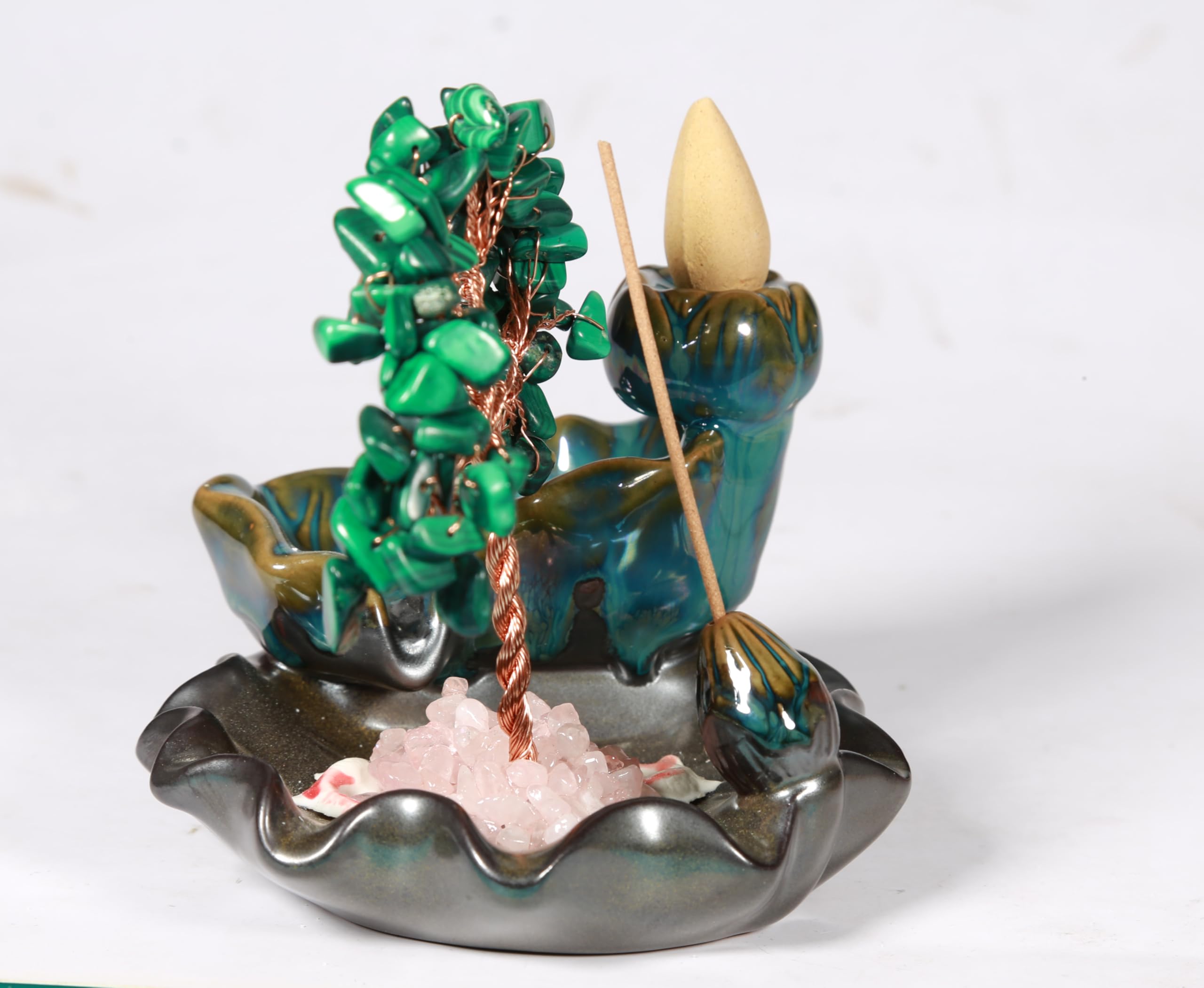 Waterfall Burner, Crystal Tree Backflow Incense Holder, with 30 Incense Cones, 30 Incense Stick, 1 Healing Crystal Necklace, Aromatherapy Anxiety Relief Items, Mom Gifts for Christmas