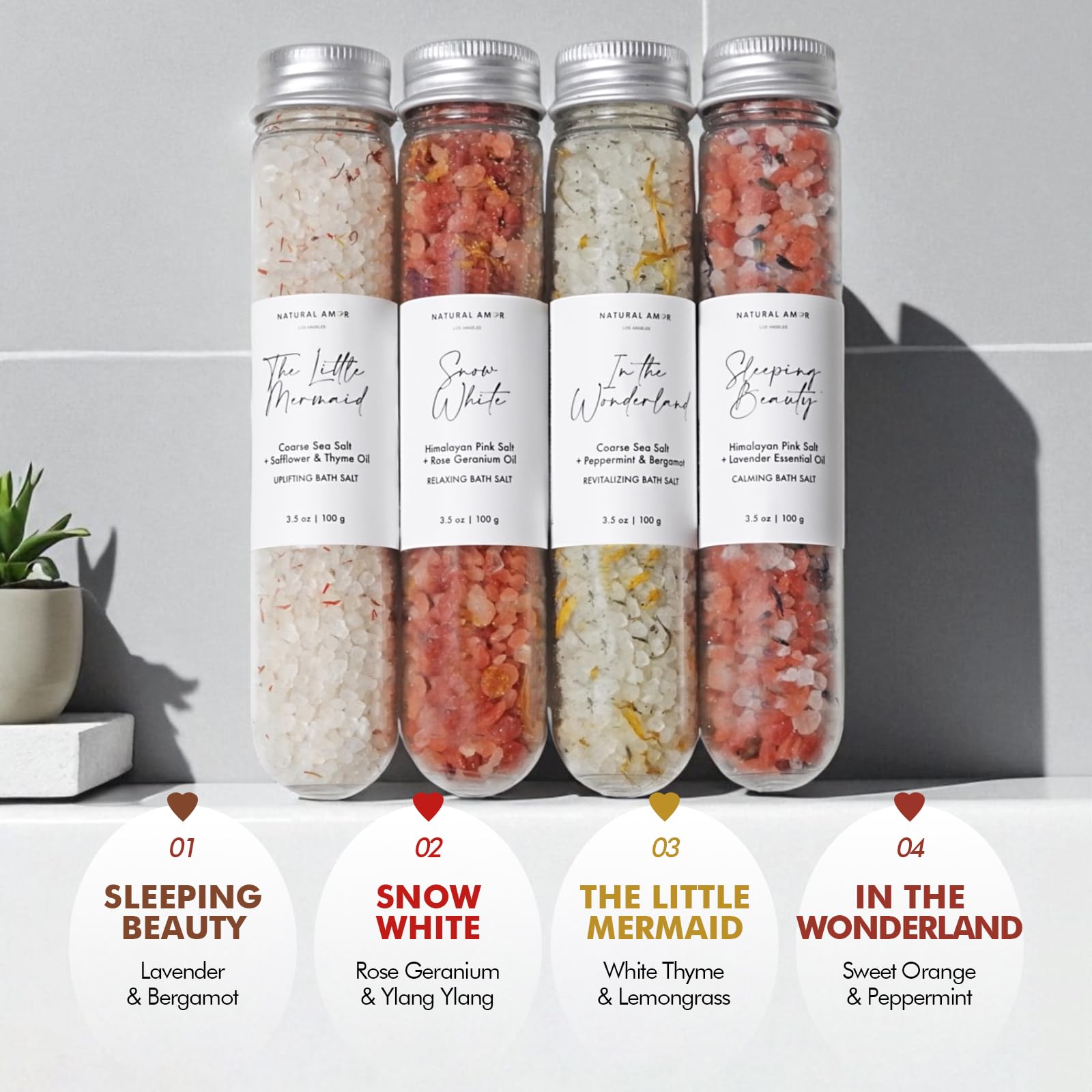 Handmade Bath Salt Gift Set 6 Pack, All Natural, Scented with Essential Oils, Gift for Women