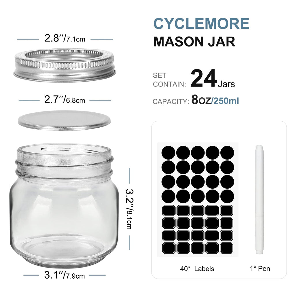 CycleMore 20 Pcs 12oz Glass Mason Jars With Silver Separable Lids, 350ml Round Canning Jars for Honey, Jam, Herb, Wedding Favor, Kitchen Storage Wide Mouth Bottles for Crafts, Meal Prep