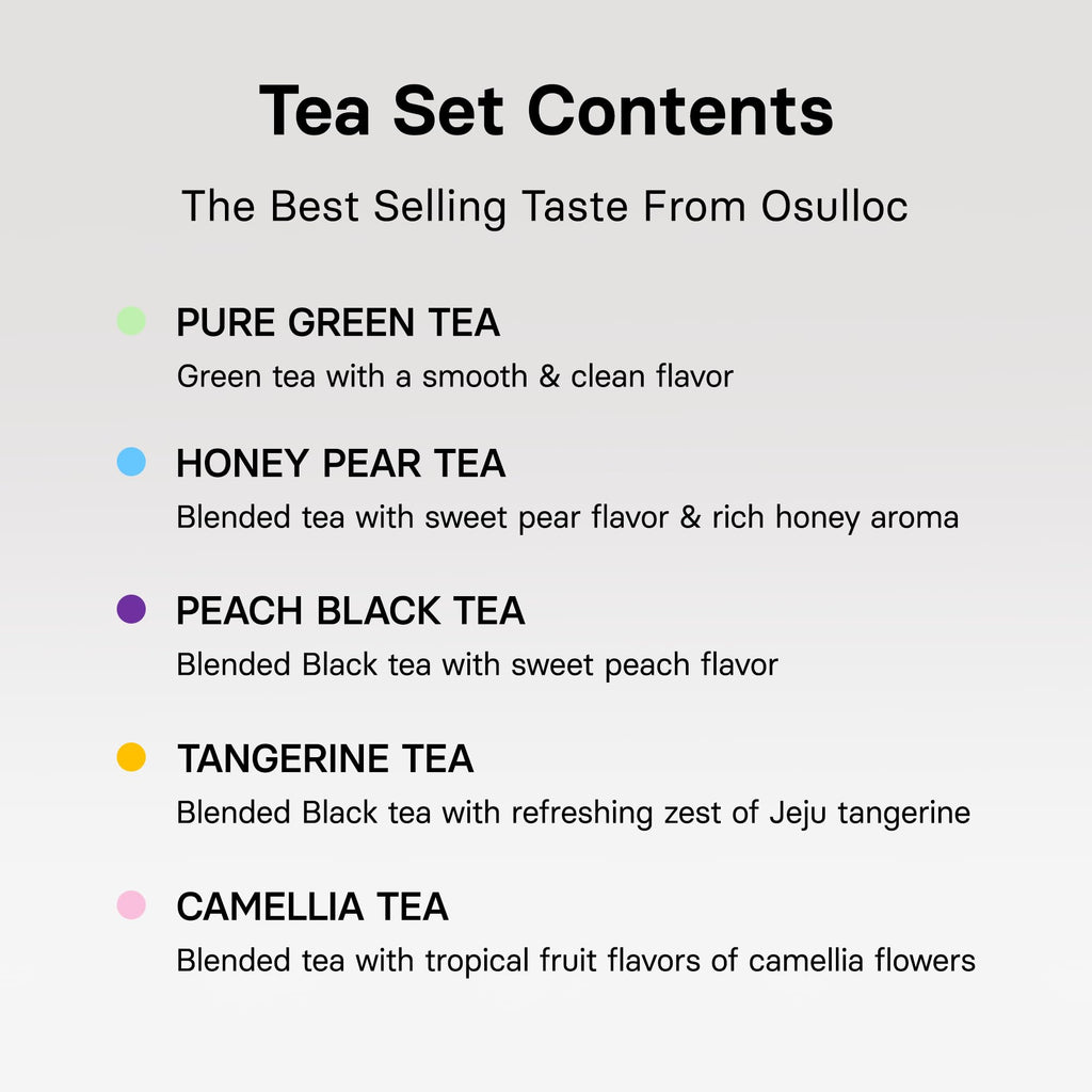 OSULLOC Premium Tea Collection (40 count, 10 flavors x 4 ea), Self Care Sampler Gift Box Variety Pack, Premium Organic Pure & Blended Tea from Jeju