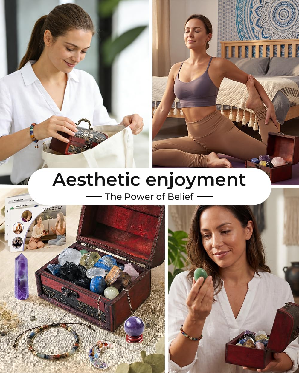 Crystals and Healing Stones, 9 Pcs Healing Crystals Set, 7 Chakra Crystal Stones Set Real Natural Selenite Pyramid Reiki Raw Rock Energy Protection Meditation with Wooden Box, Crystal Gifts for Women